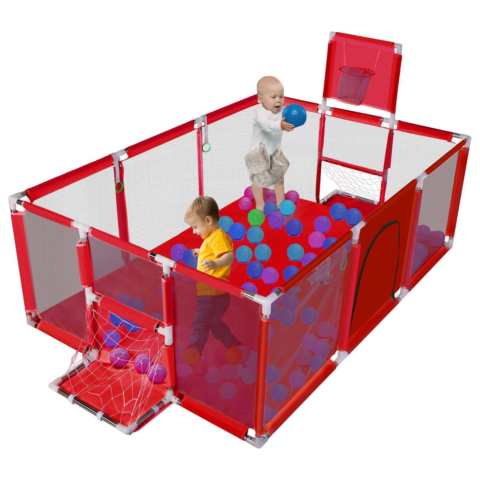 Comomy Laufstall, Baby Krabbelgitter+Basketball und Fußball-Netz günstig online kaufen