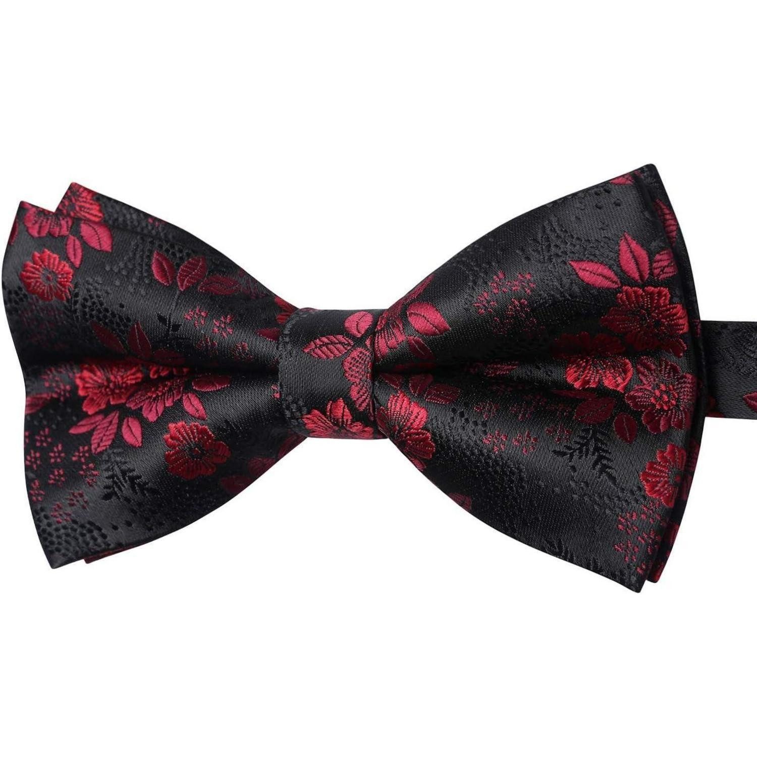 LuxusKollektion Krawatte Fliege Herren Gebunden Verstellbar Paisley Schwarz & Rote Geblümt