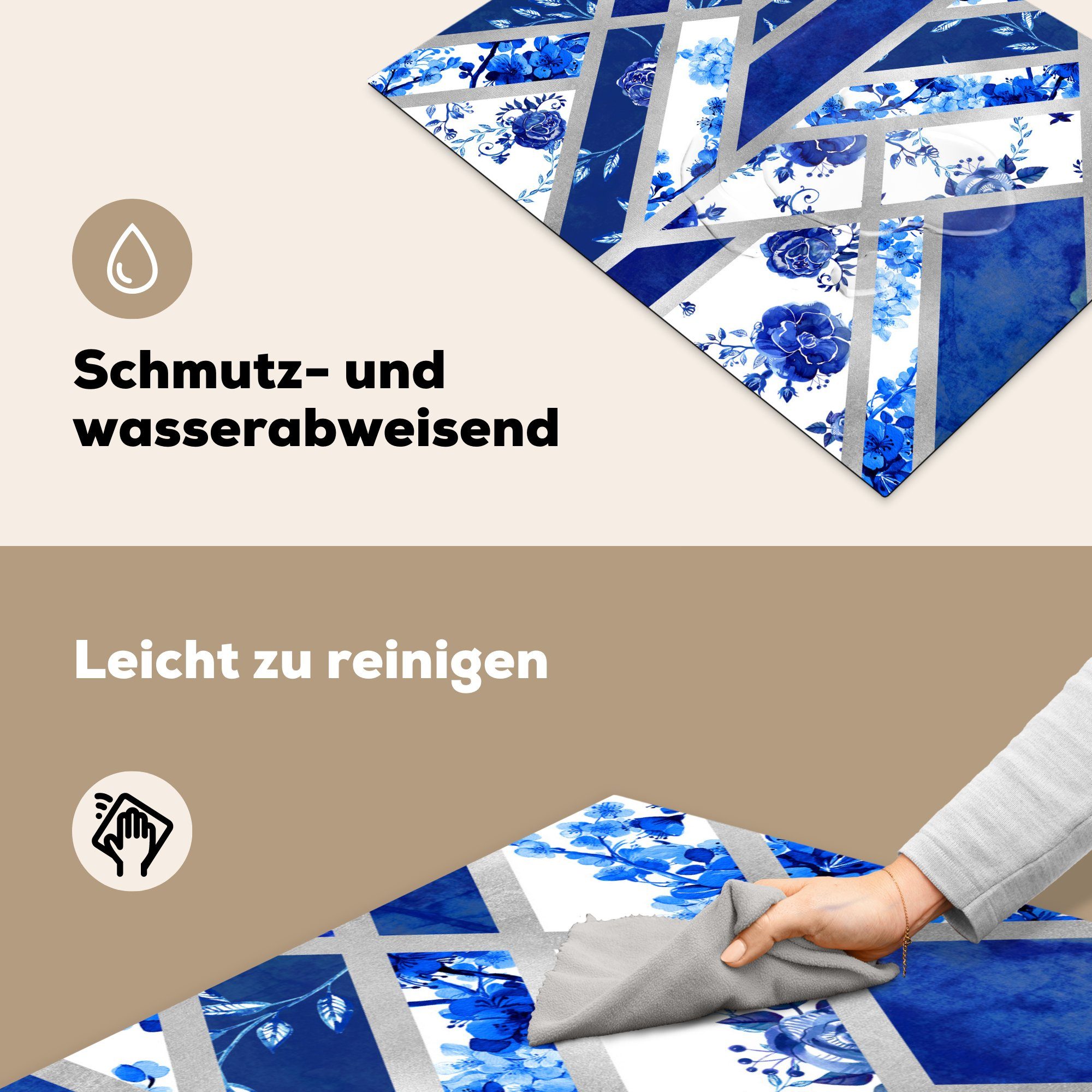 MuchoWow Herdblende-/Abdeckplatte Delfter Blau - Schutz Design Abstrakt, Ceranfeldabdeckung 71x52 cm, die Induktionskochfeld - tlg), küche, für (1 Vinyl