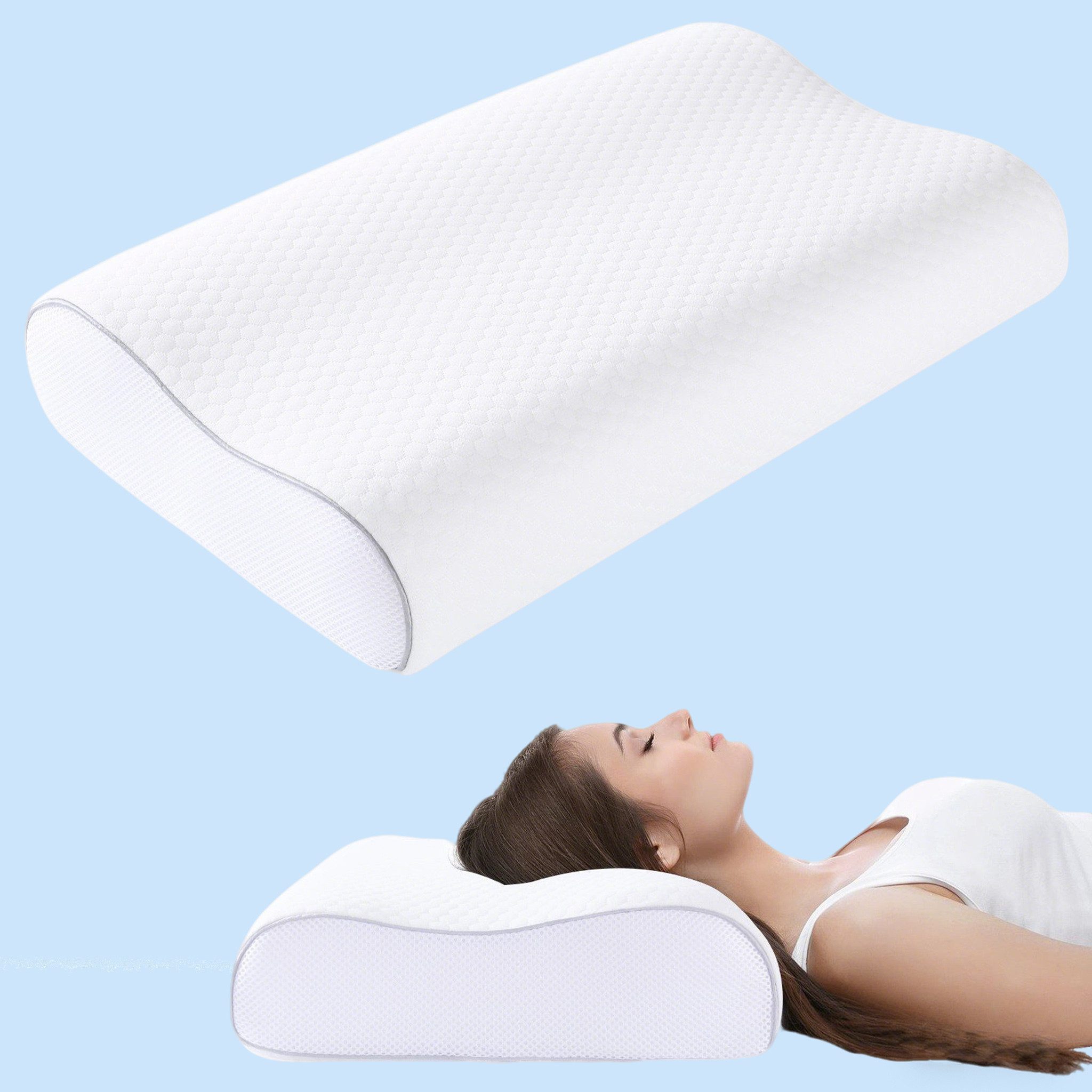 Elegear Nackenstützkissen Memory Foam Kissen Kopfkissen, Ergonomisches Orthopädisches Kissen, Füllung: Memory Foam, Bezug: abnehmbar, kühlend waschbar, Rückenschläfer, Seitenschläfer, Bauchschläfer, Nackenkissen mit kopfkissenbezug für Erwachsene, Männer, Frauen