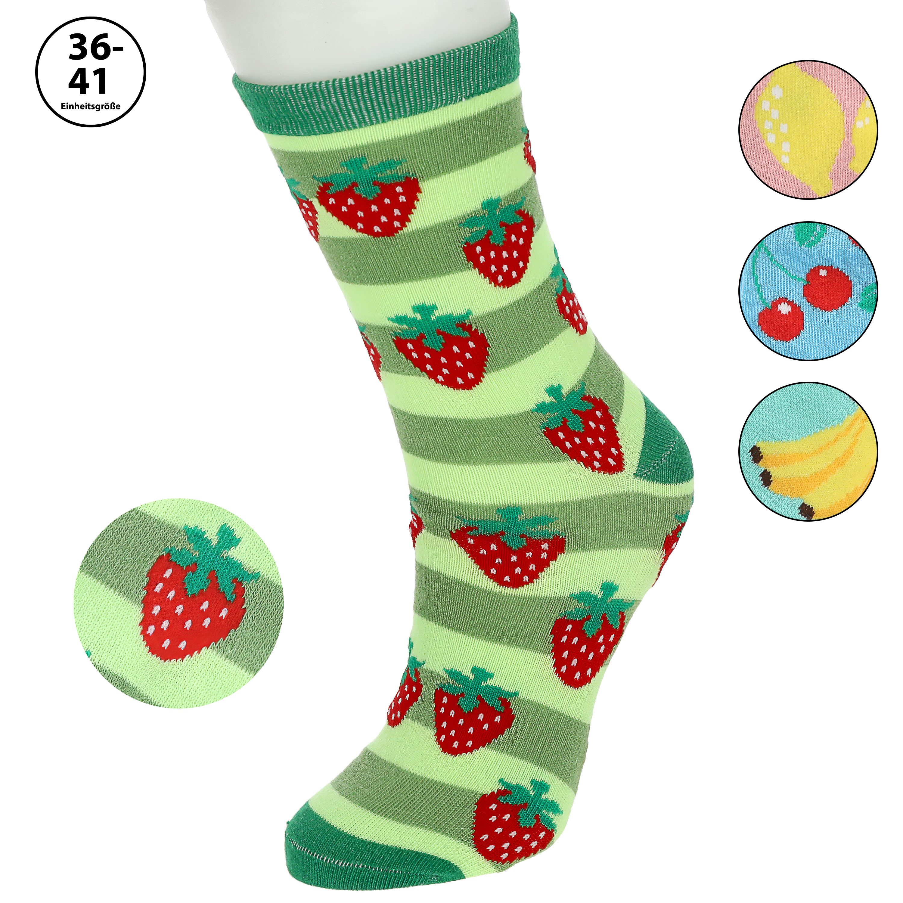 CEPEWA Socken Damensocken Fruits 4er Pack 36-41 bunt Polyester Baumwolle Elasthan