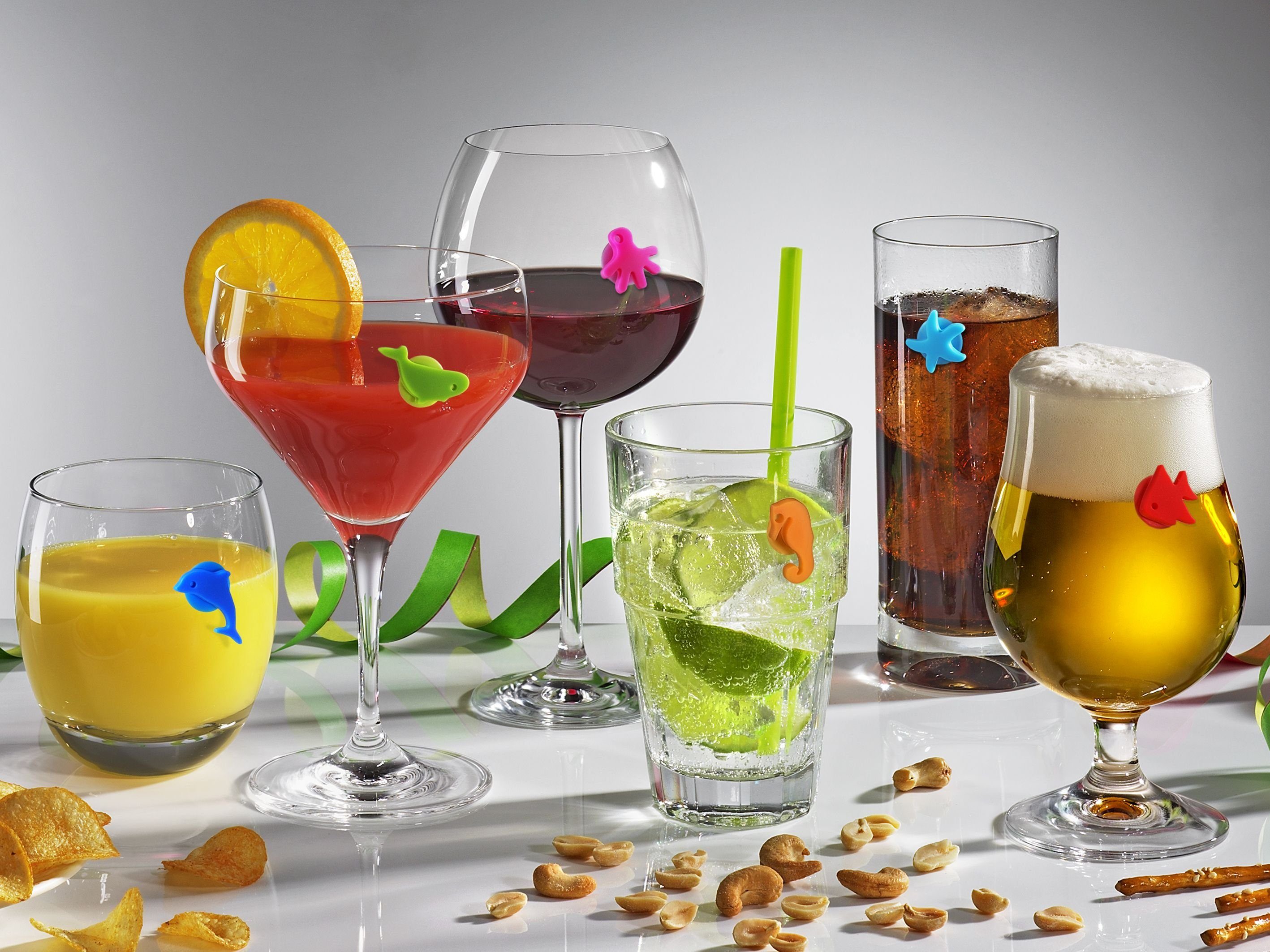 Cilio Cocktailglas Cilio - Glasmarker Glasmarkierer Nautik 12er Set Silikon mit, Silikon