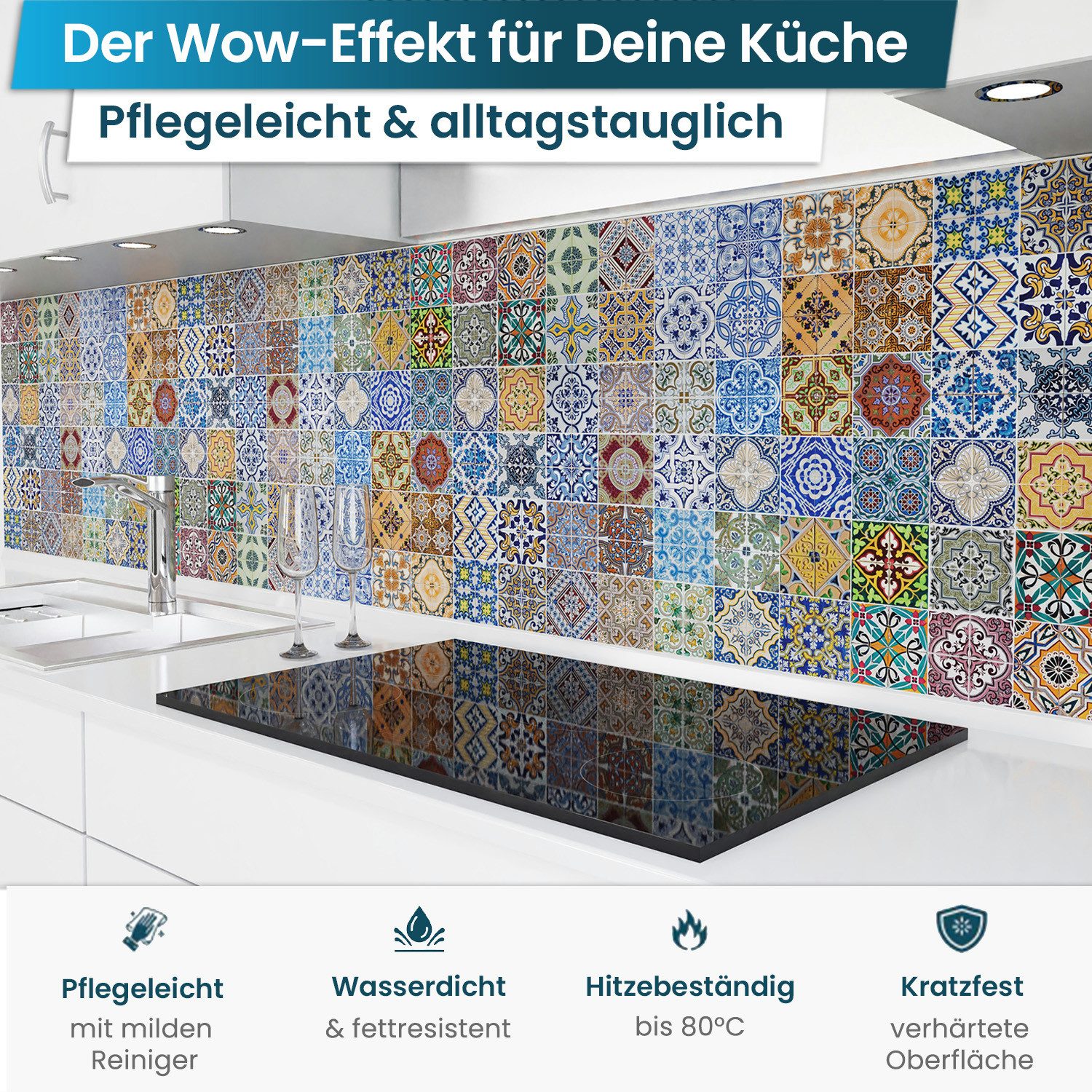 danario Küchenrückwand Folie selbstklebend - Matt - Spritzschutz Küche - versteift & robust – Bild 2 von 5
