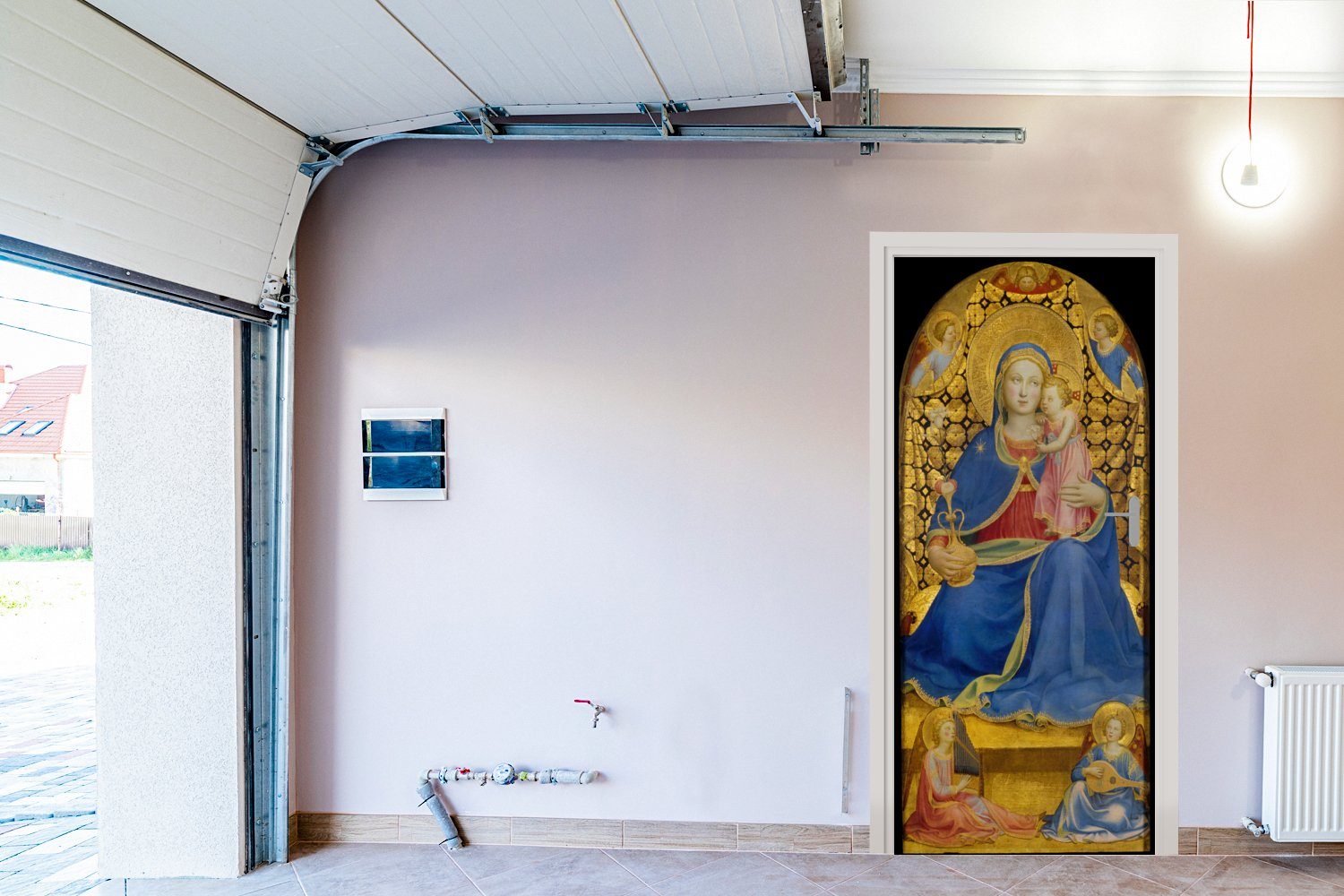 von cm Madonna - Türtapete 75x205 bedruckt, Matt, Gemälde Fra MuchoWow Demut Türaufkleber, St), (1 für Tür, Fototapete der Angelico,