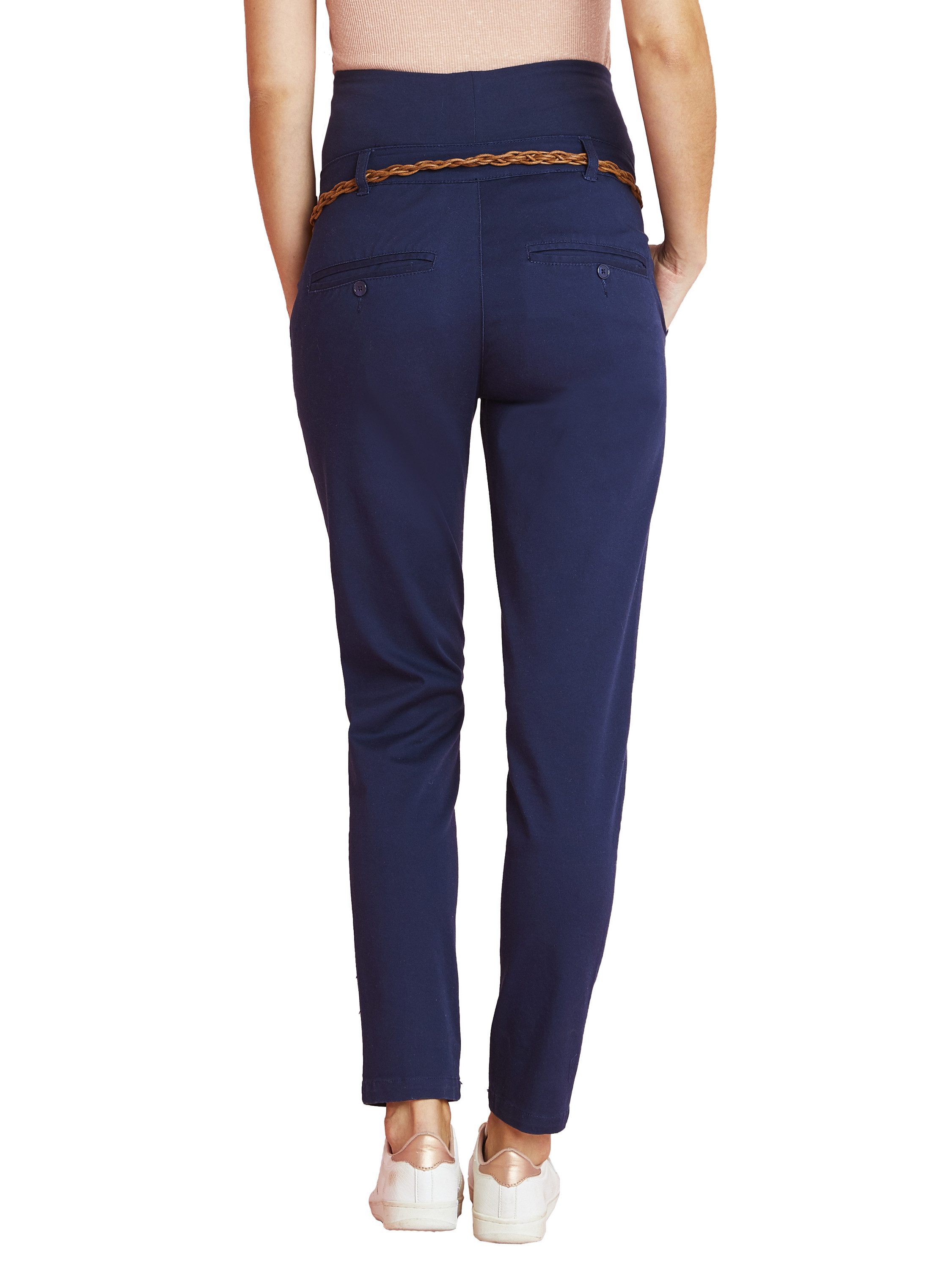 vertbaudet Umstandshose Umstands-Chinohose mit Gürtel, Schrittlänge 78 cm Bundweite verstellbar, Flechtgürtel