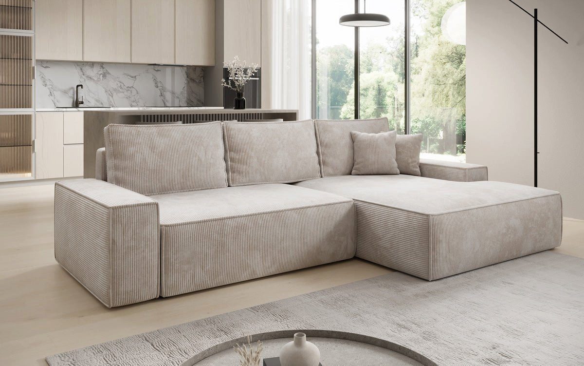 Luxusbetten24 Schlafsofa Designer Sofa Verona mit breiter Ottomane, mit Schlaffunktion und Stauraum