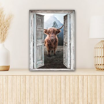 OneMillionCanvasses® Leinwandbild Schottischer Highlander - Kuh - Ländlich - Ansicht, (1 St), Leinwand Bilder für Wohnzimmer Schlafzimmer 30x40 cm