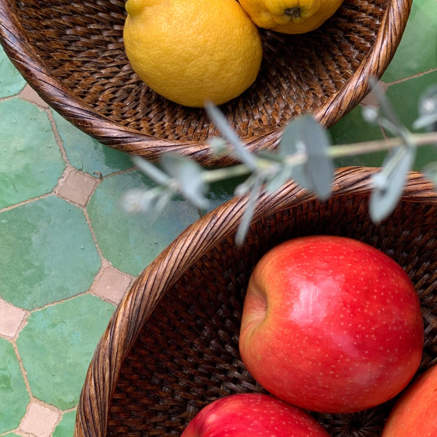 fiolini Brotkorb Rattan Korb Rund im 2er Set - Dekoschalen, Brotkörbe, Obstkörbe, (2 runde Körbe in unterschiedlichen Größen)