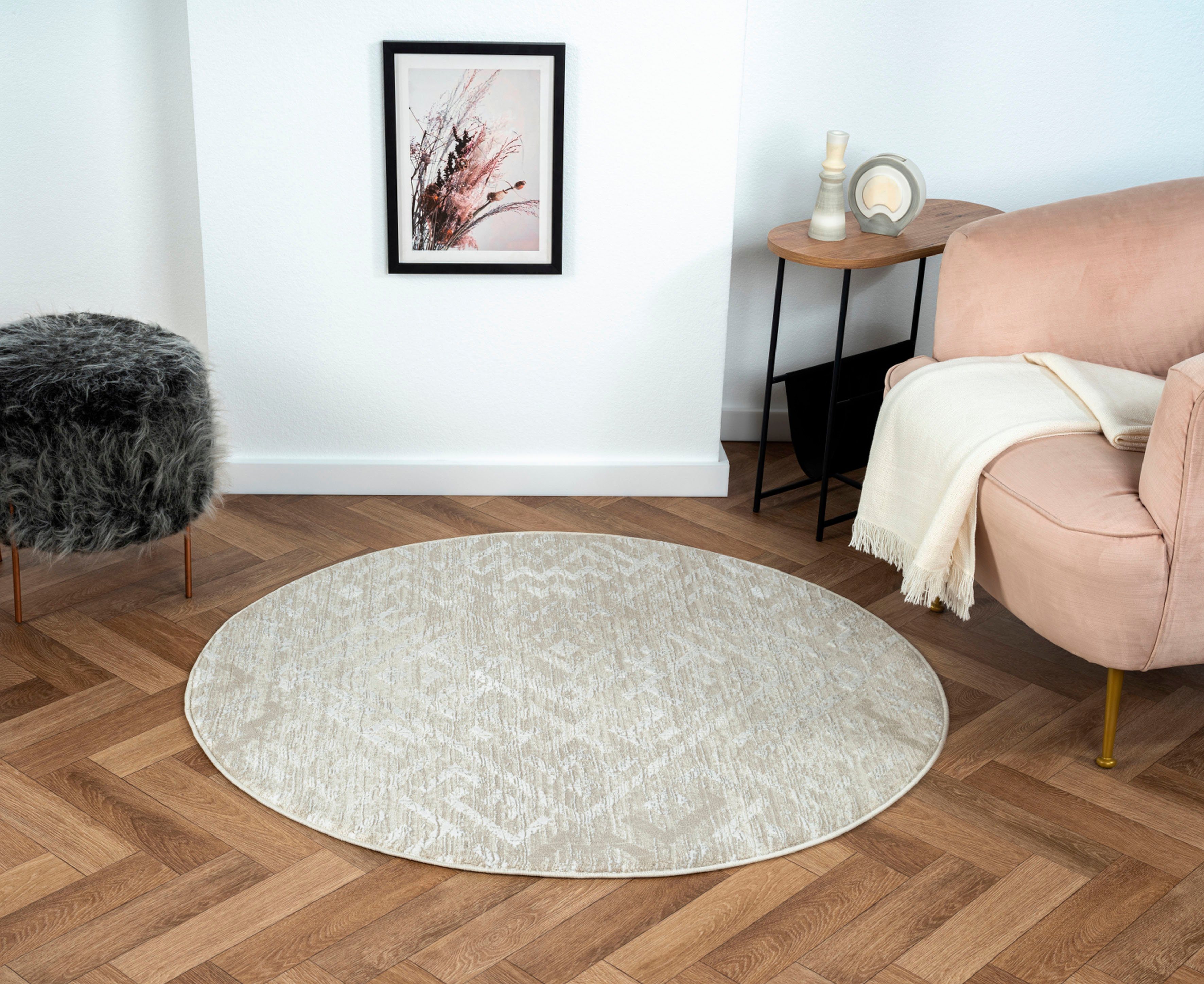 Myflair Möbel & Accessoires Teppich My Type 2, rund, Höhe: 10 mm, Kurzflor, Ethno-Style, besonders weich durch Microfaser