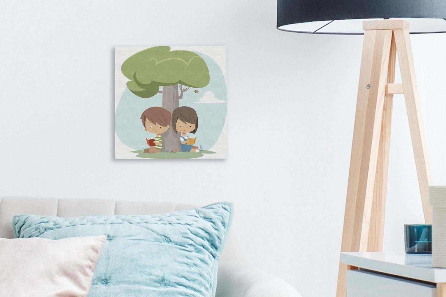 OneMillionCanvasses® Leinwandbild Illustration von zwei Wohnzimmer Schlafzimmer Leinwand (1 St), Kindern, für Bilder lesenden