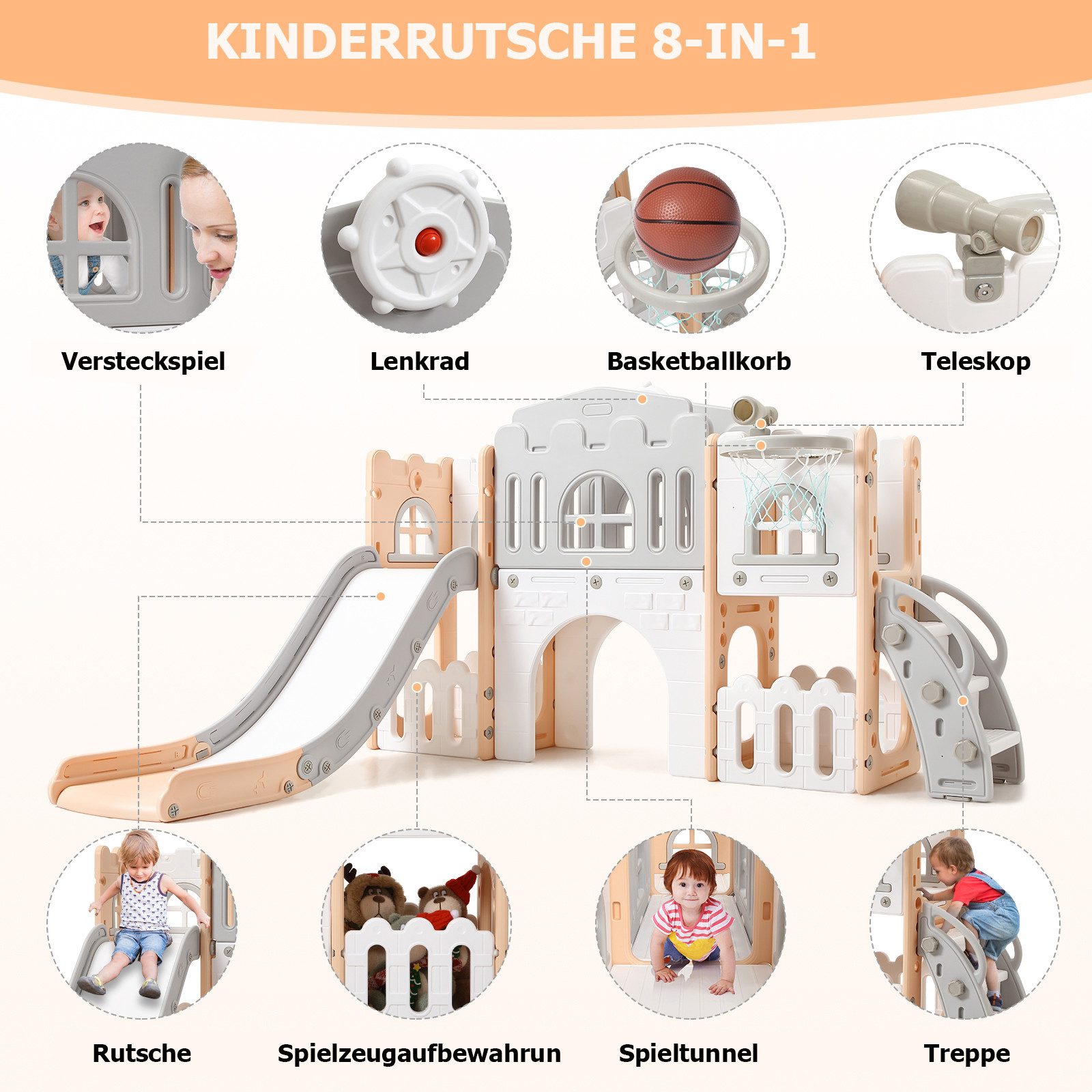 GarveeMore Indoor-Rutsche Gartenrutschen 8 in 1 Kinderrutsche Rutsche mit K günstig online kaufen