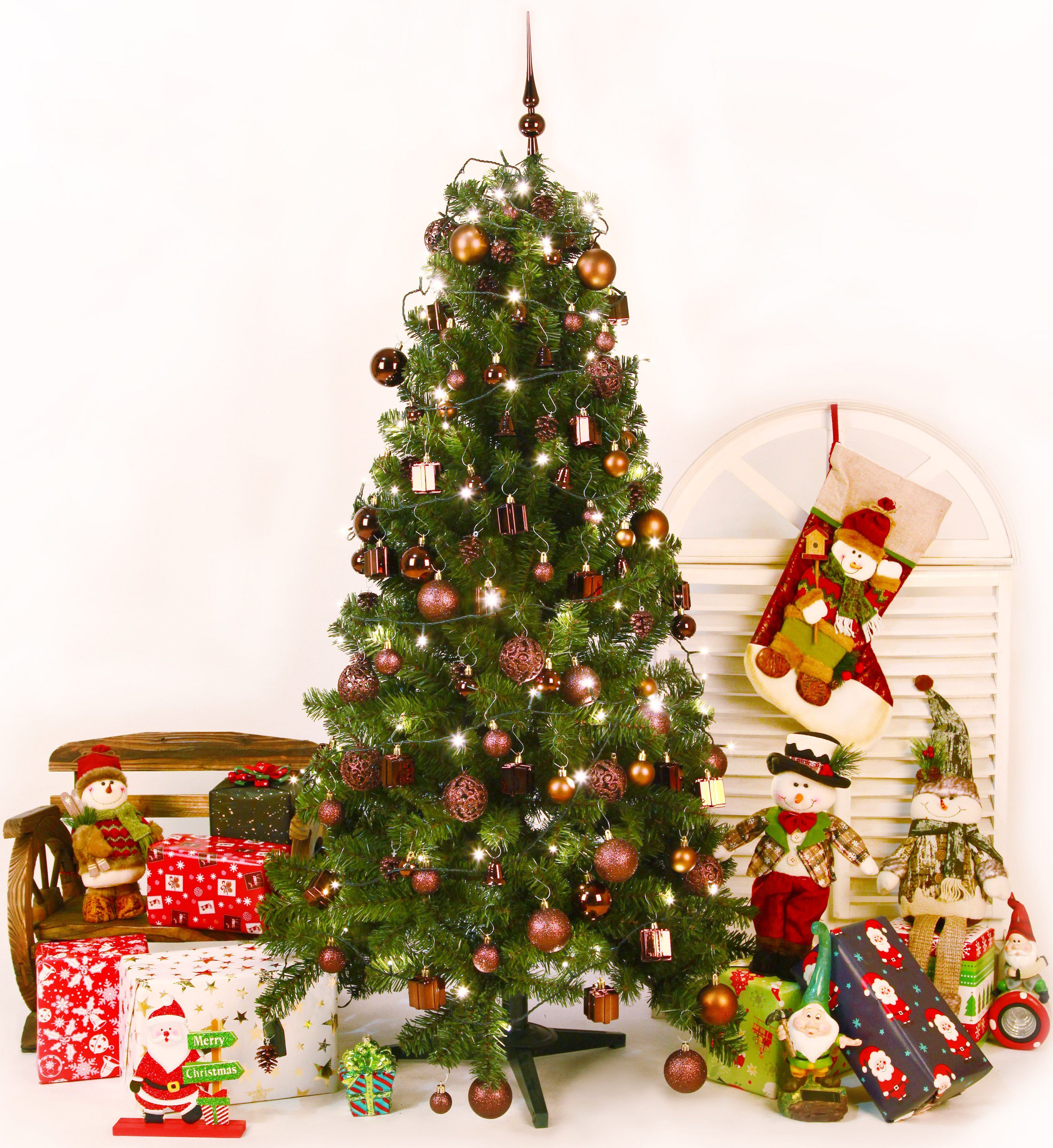 Christbaumschmuck BRUBAKER Weihnachtskugel-Set Kunststoff, aus robust edel Weihnachtsbaumkugel Baumspitze, und Braun mit 101-teiliges Weihnachtsdekoration