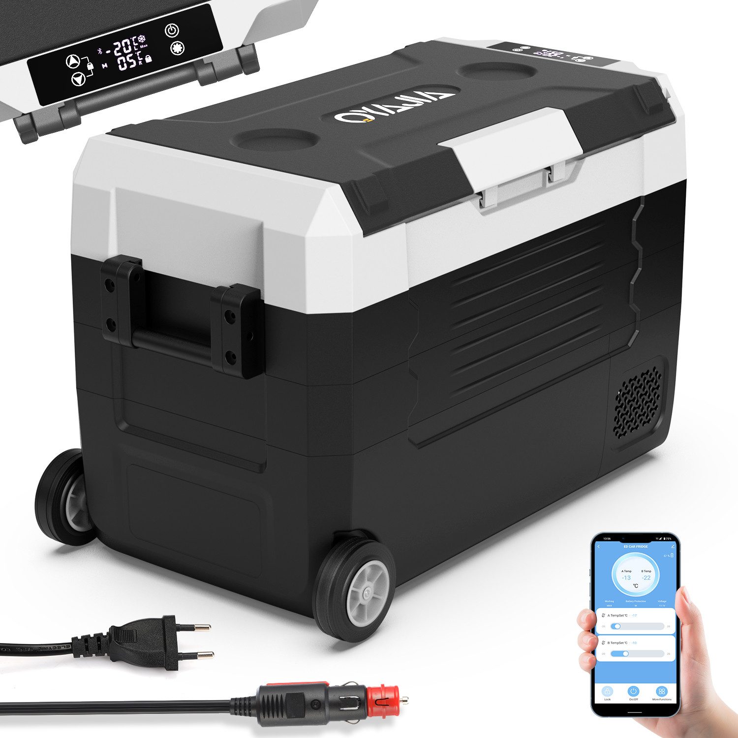 oyajia Elektrische Kühlbox Kompressor Gefriertruhe mobiler Kühlschrank, Kühltruhe, Gefrierbox, 35 l, mit APP, 12V/24V, 230V, für Auto, Lkw, Boot, Wohnwagen, Camping
