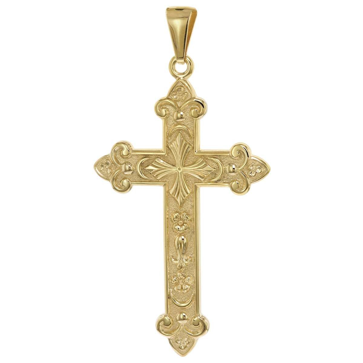 trendor Kreuzanhänger 21660, für Herren-Anhänger Orthodoxes Kreuz 925 Silber Vergoldet 54 x 29 mm