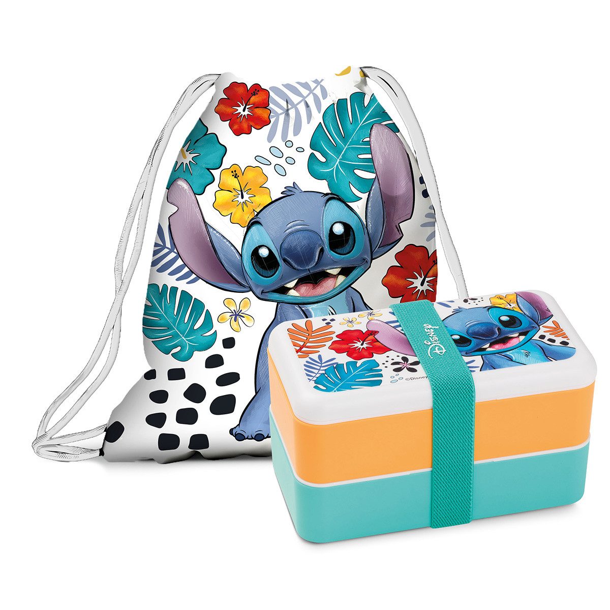 GILDE Lunchbox DISNEY - STITCH - Lunchbox + Beutel - Kunststoff - mehrfarbig, Kunststoff, (1x Lunchbox + 1x Beutel, Beutel - Dose - Aufbewahrung), Rucksack - Essensbox - Brotdose - Turnbeutel