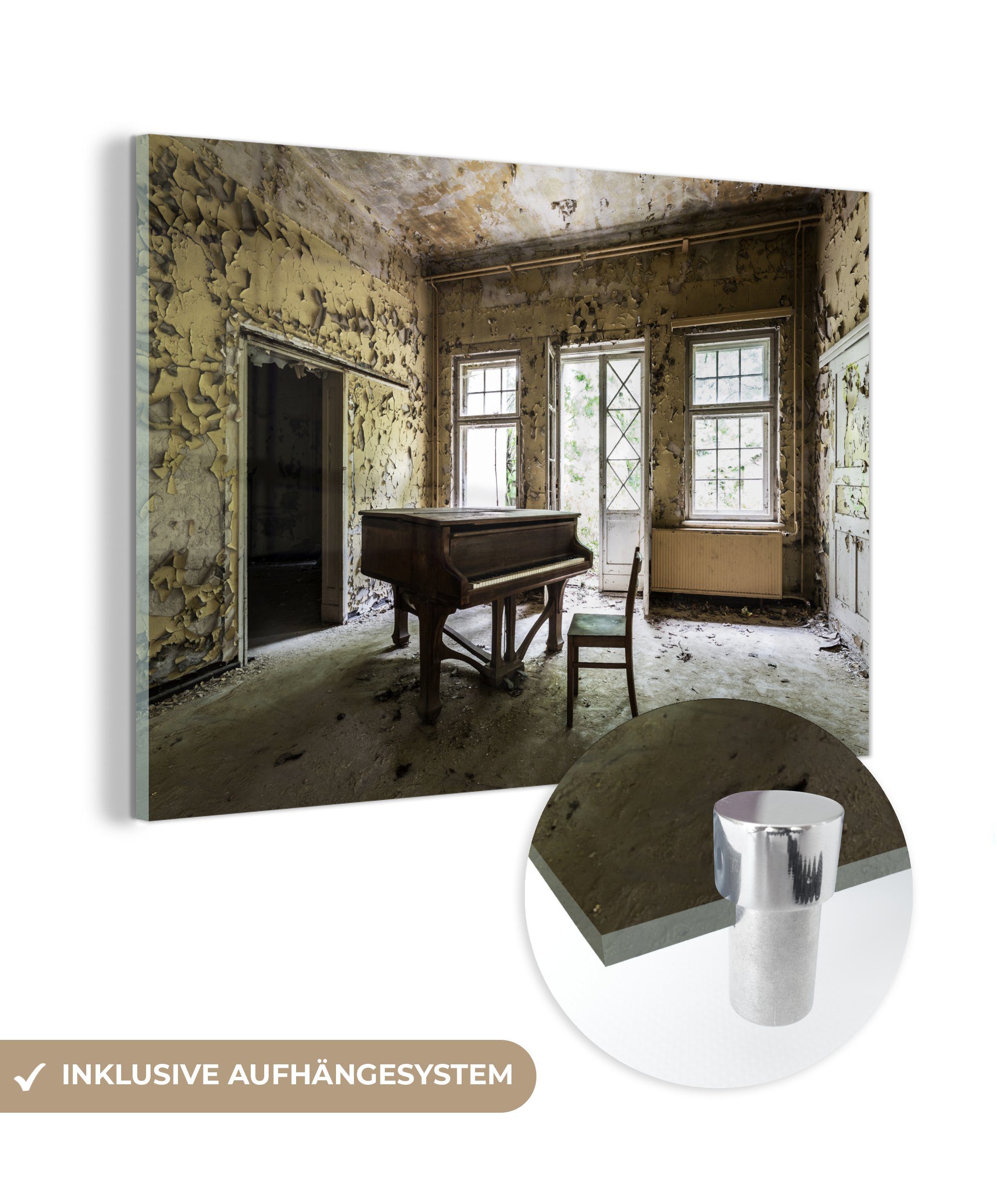 MuchoWow Acrylglasbild Altes Klavier in verlassenem Haus, (1 St), Acrylglasbilder Wohnzimmer & Schlafzimmer | Bilder
