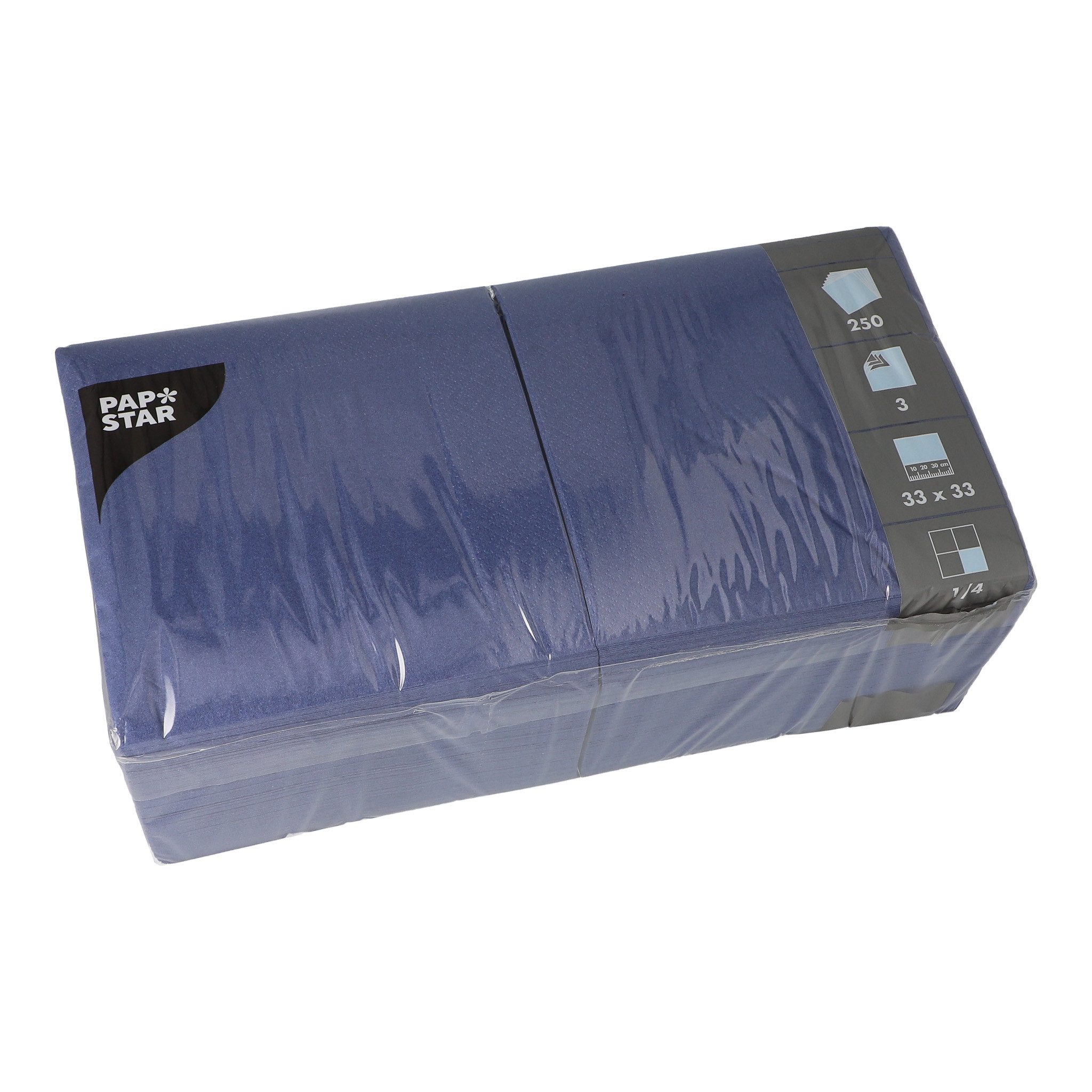 PAPSTAR Papierserviette, Servietten Papier 33x33cm 3-lagig 1/4-Falz 250 Stück Dunkelblau