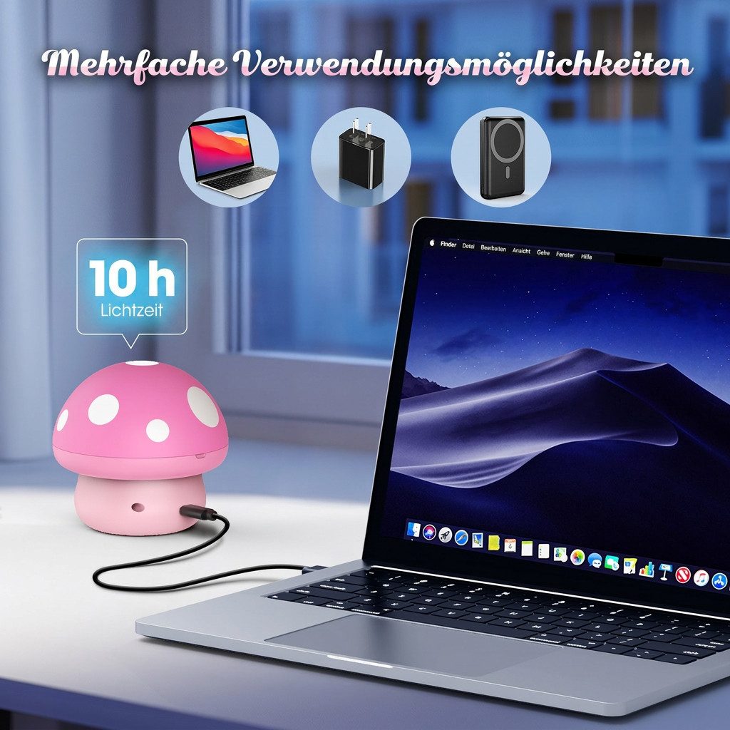 Wootoy LED Nachtlicht Mushroom Sternenhimmel Projektor Nachttischlampe mit 6 Lichtmodi, mit 10-Stunden-Timer 3 austauschbaren Projektionsfilmen und 360° rotiere – Bild 5 von 5