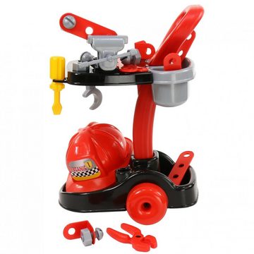 Polesie Spielwerkzeug Kinder Mechaniker-Set 36612, Werkzeugwagen Zange Schraubenzieher Helm