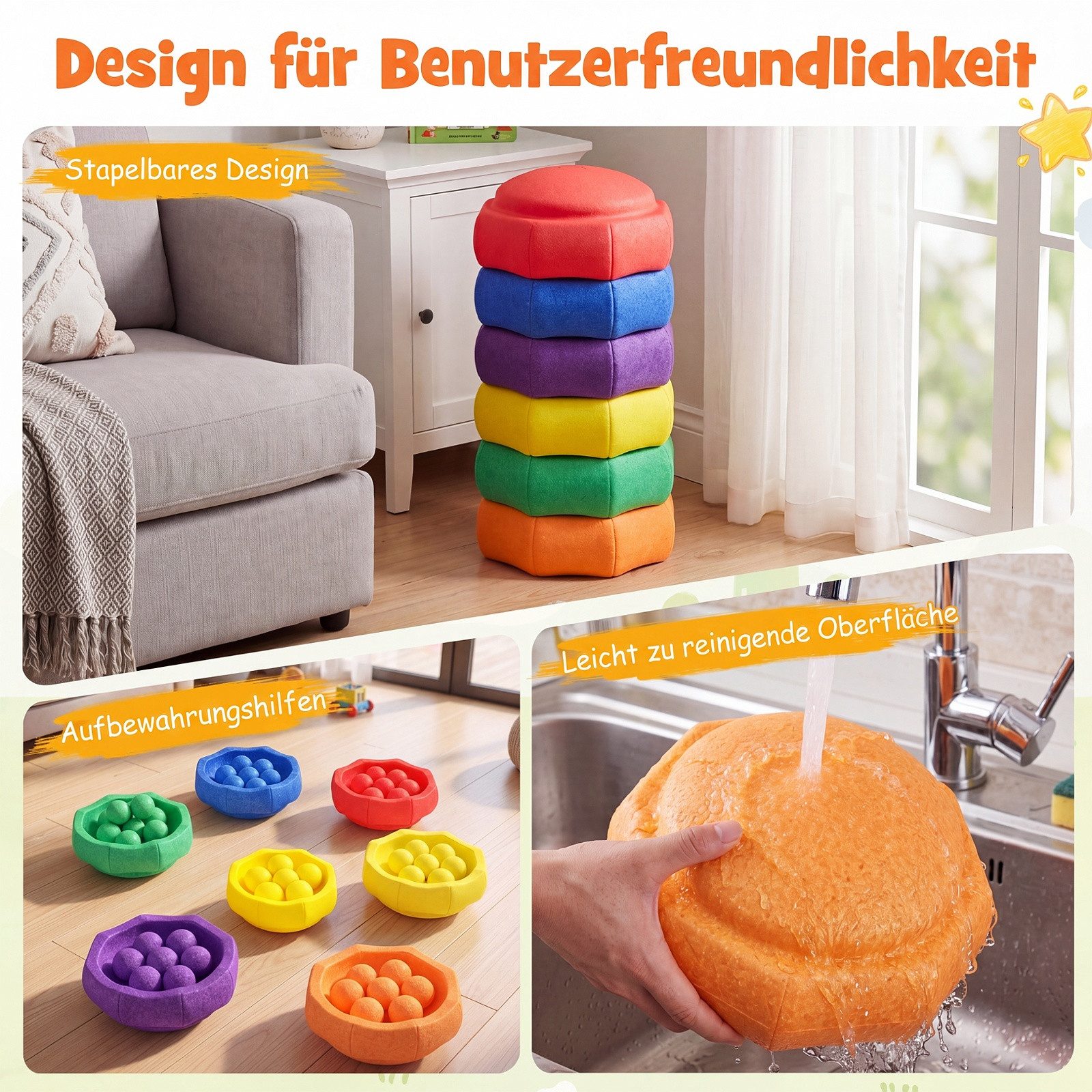 COSTWAY Stapelspielzeug, Balanciersteine, 6er Set rutschfeste Stapelsteine