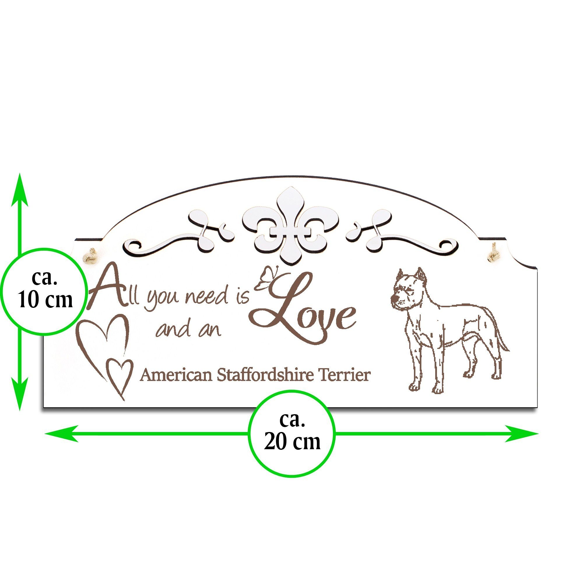 Dekolando Hängedekoration American Staffordshire Love is need All Deko Terrier 20x10cm you