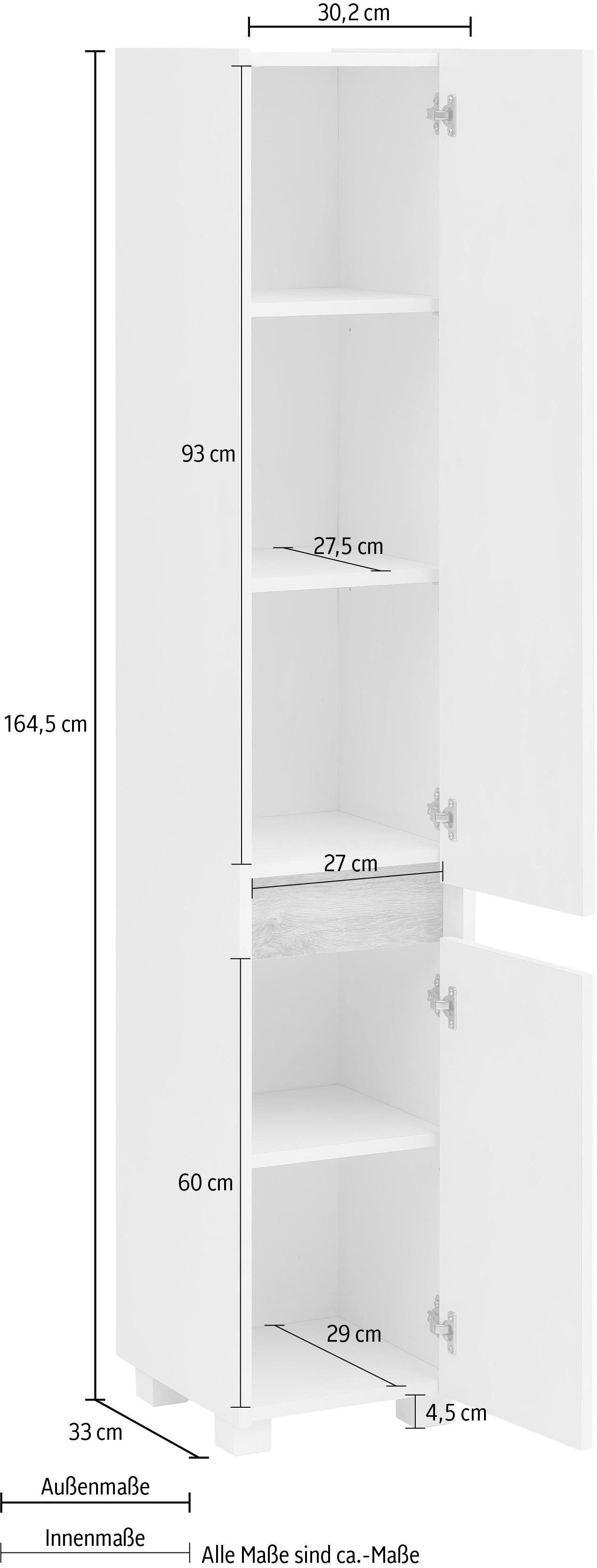 Schildmeyer Hochschrank Cosmo Höhe 164,5 cm, im Blende weiß modernen weiß Wildeiche-Look | Badezimmerschrank