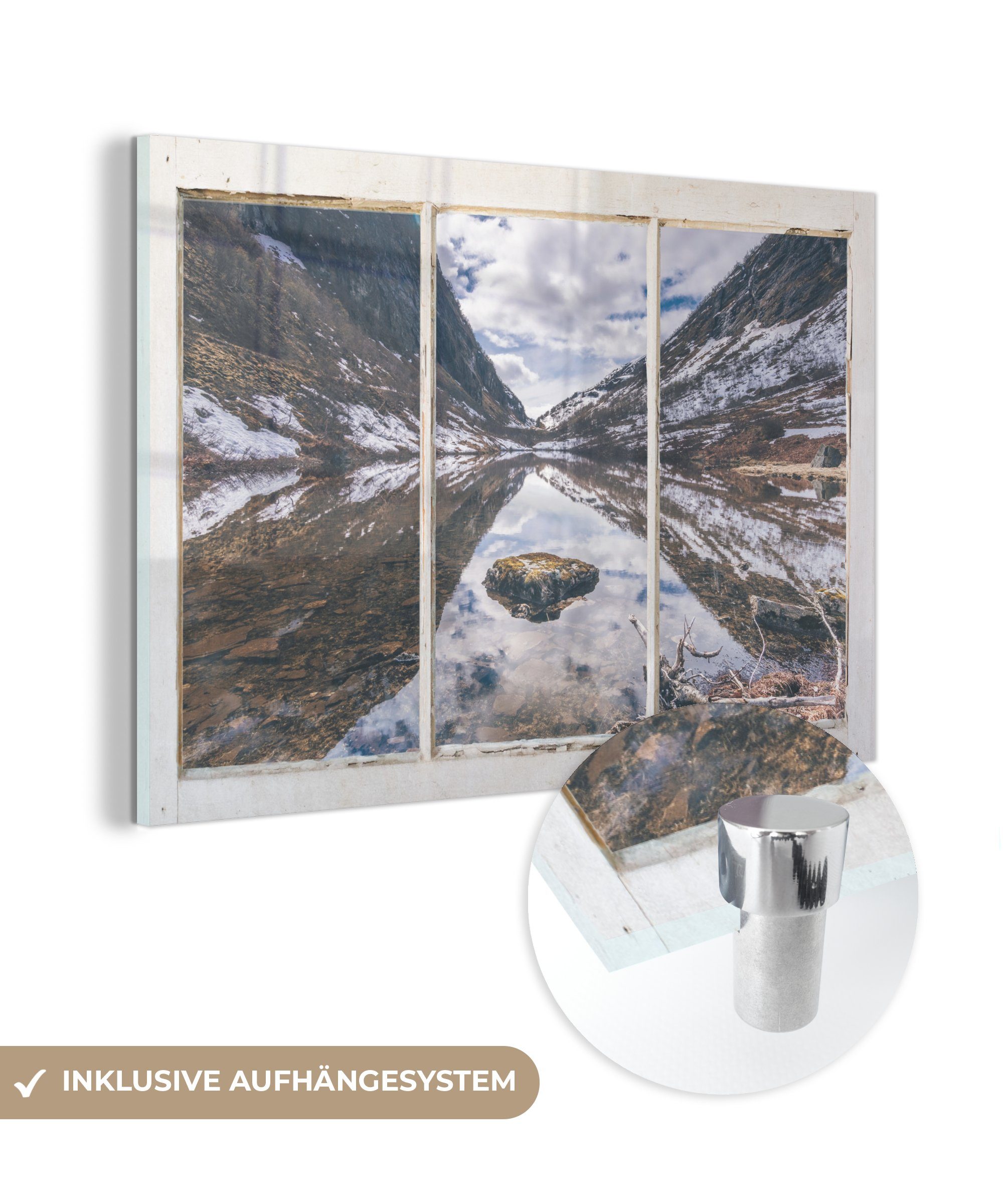 - Berg Acrylglasbild - Glasbilder auf - auf Aussicht Foto (1 Wanddekoration Bilder - Wandbild Glas - Wasser, Glas St), MuchoWow