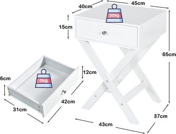 KOMFOTTEU Beistelltisch X-Förmiger Nachttisch, mit Schublade