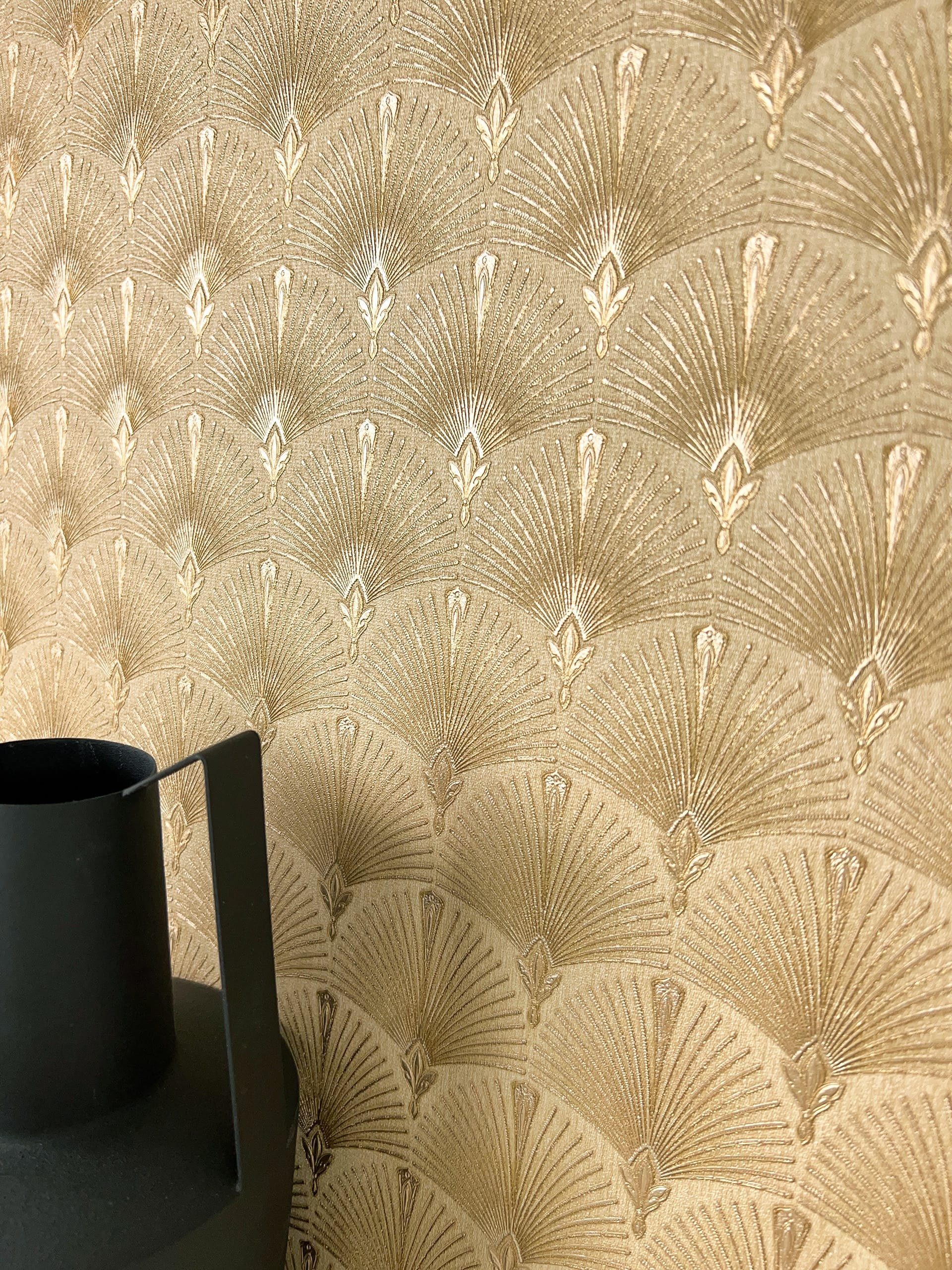 Newroom Vliestapete, Gold Tapete Modern Fächer günstig online kaufen