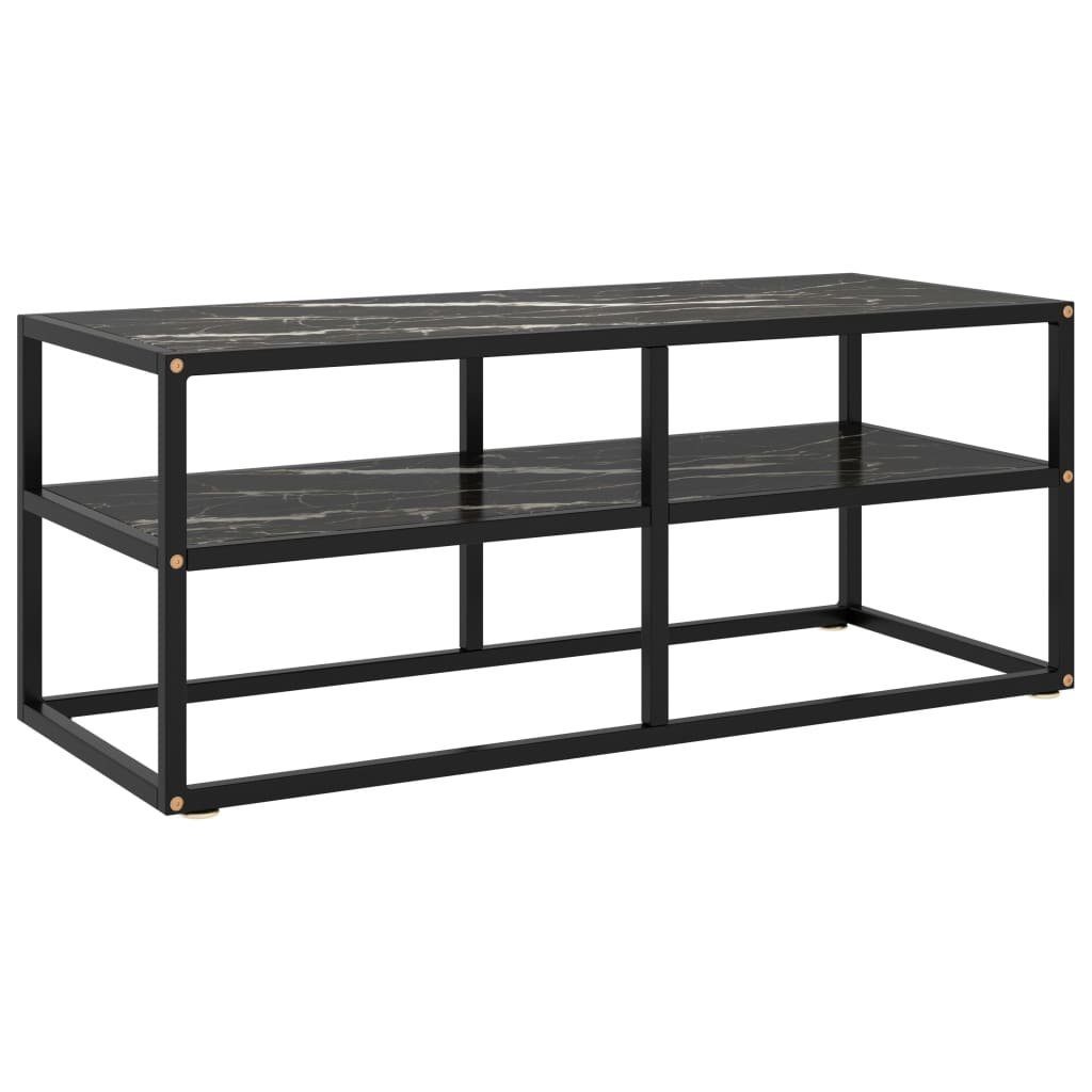 vidaXL TV-Schrank TV-Schrank Schwarz mit Schwarzer Marmor-Optik Glas 100x40x40 cm (1-St)