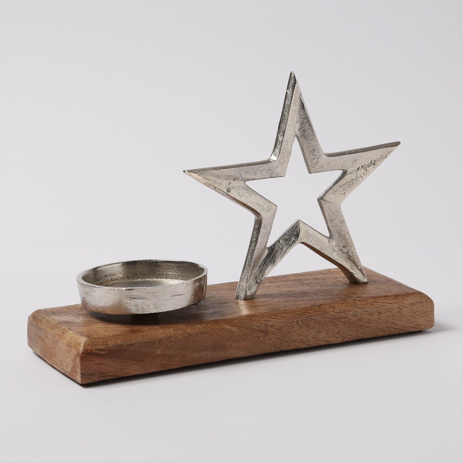 MARELIDA Teelichthalter Teelichthalter STERN Kerzenhalter Alu Mangoholzsock günstig online kaufen