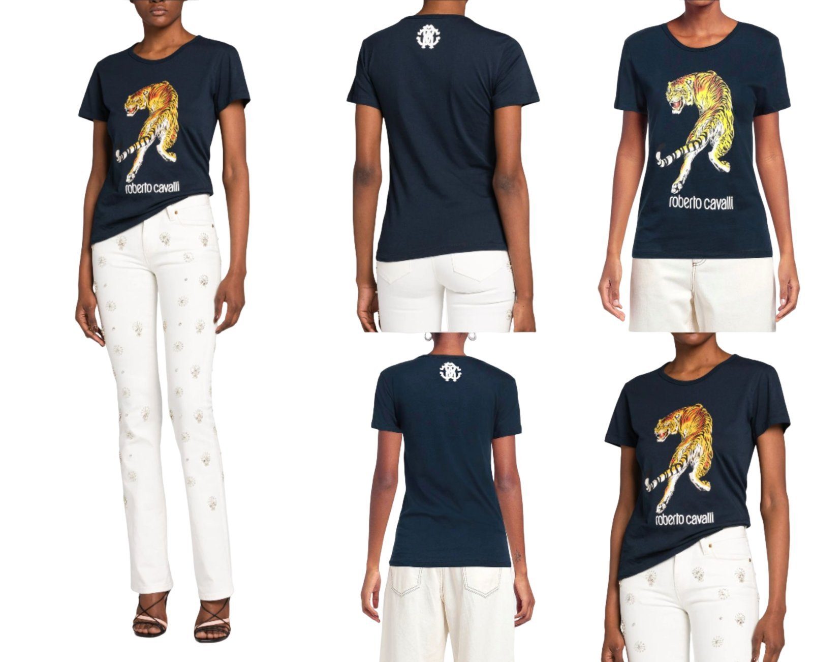 roberto cavalli T-Shirt ROBERTO CAVALLI RC TIGER PRINT LOGO COTTON T-SHIRT TOP LOUNGE ICONIC S