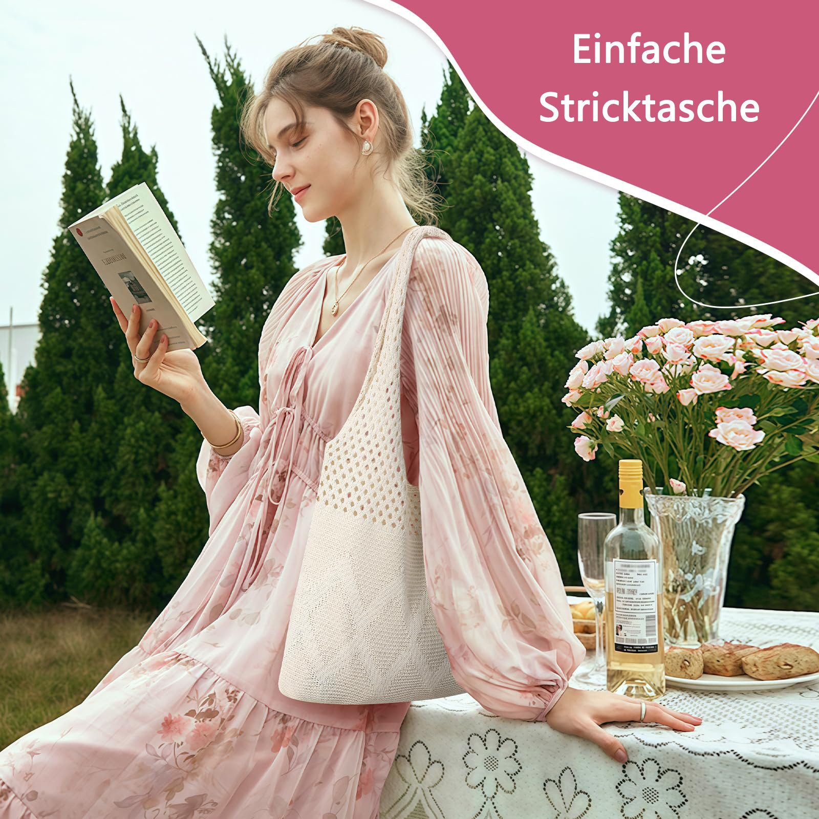 Coonoor Umhängetasche Umhängetasche Damen, Mesh Strandtasche, Strick Schult günstig online kaufen