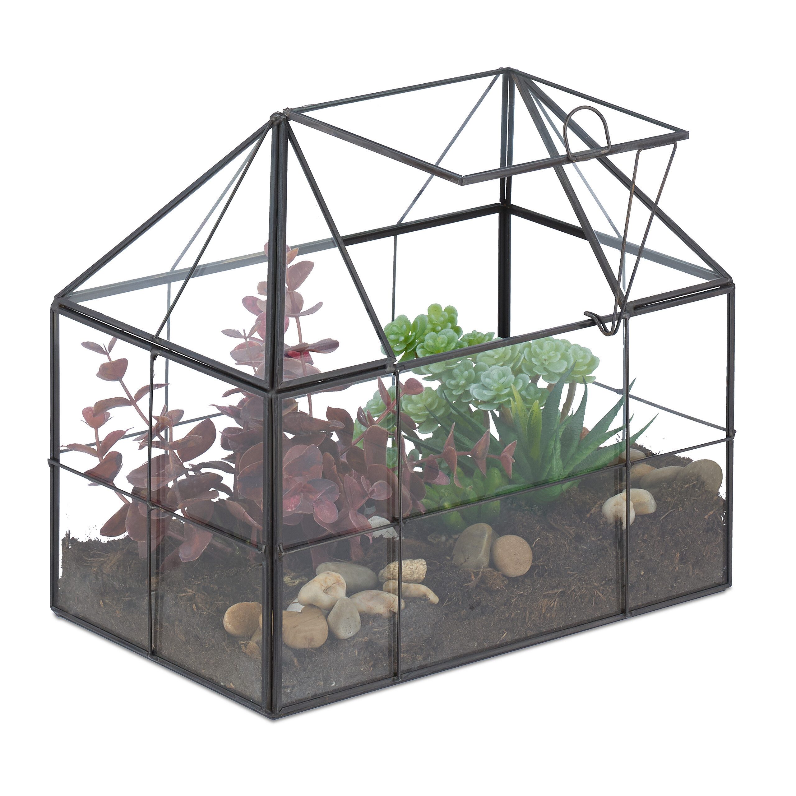 relaxdays Gewächshaus Pflanzenterrarium aus Glas Hausform, 1-St., schwarz günstig online kaufen