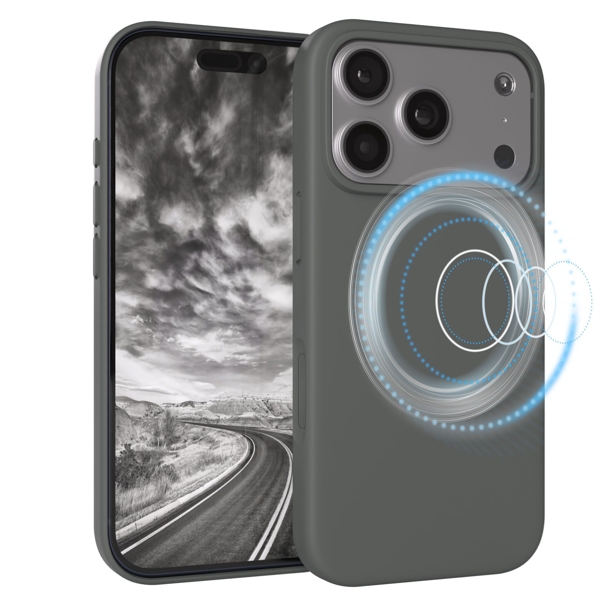 EAZY CASE Handyhülle für Apple iPhone 17 Pro Hülle Silikon 6,3 Zoll, TPU MagSafe Schutzhülle kratzfest Back Cover Kameraschutz Dunkelgrau