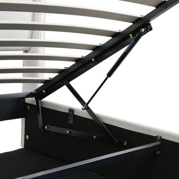 BlingBin Polsterbett Doppelbett 140x200cm mit LED-Beleuchtung und USB-Anschluss (1er Set, 1-tlg., Bett ohne Matratzen), mit Stauraum, verstellbares Kopfteil