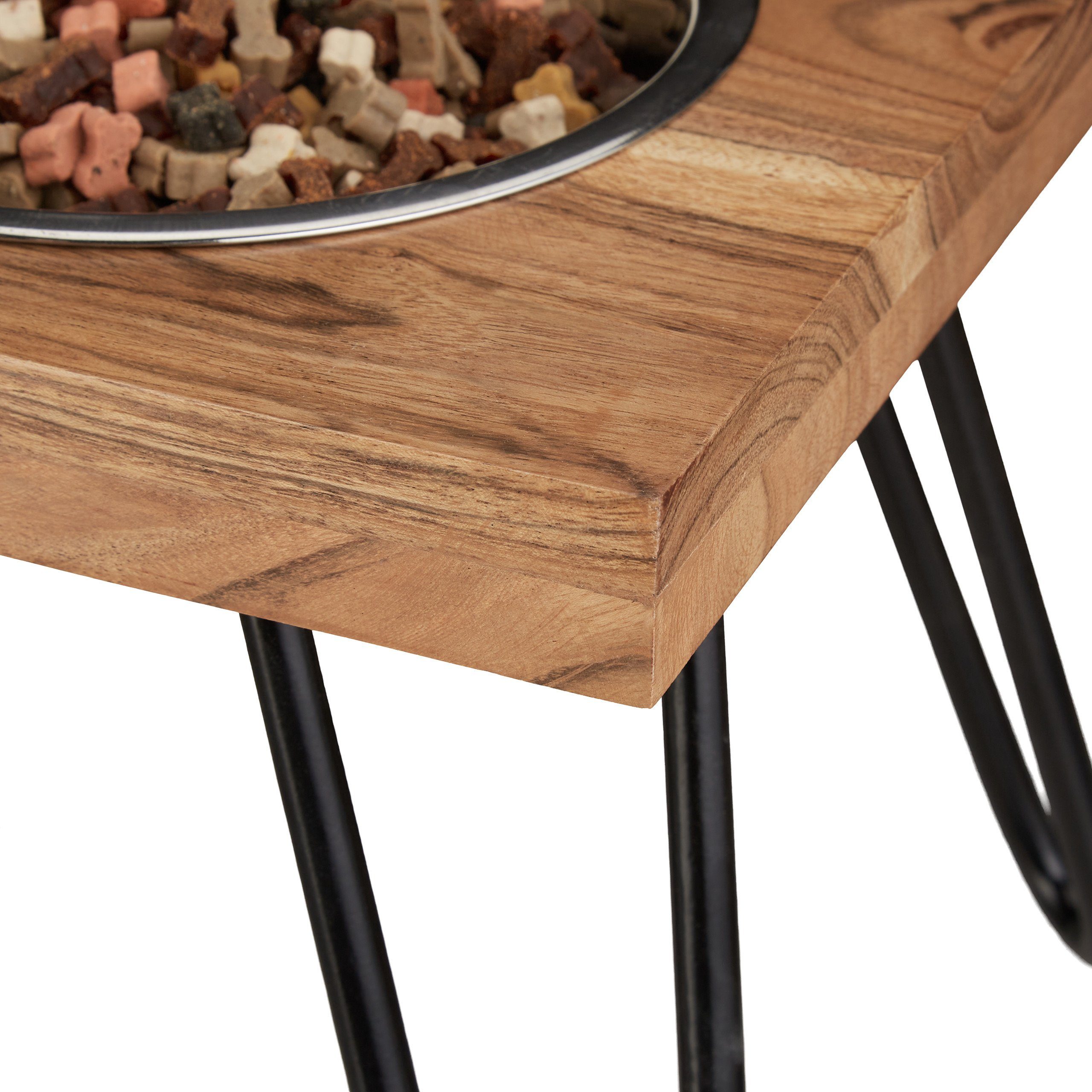 relaxdays Futterstation Napfständer Akazienholz XL