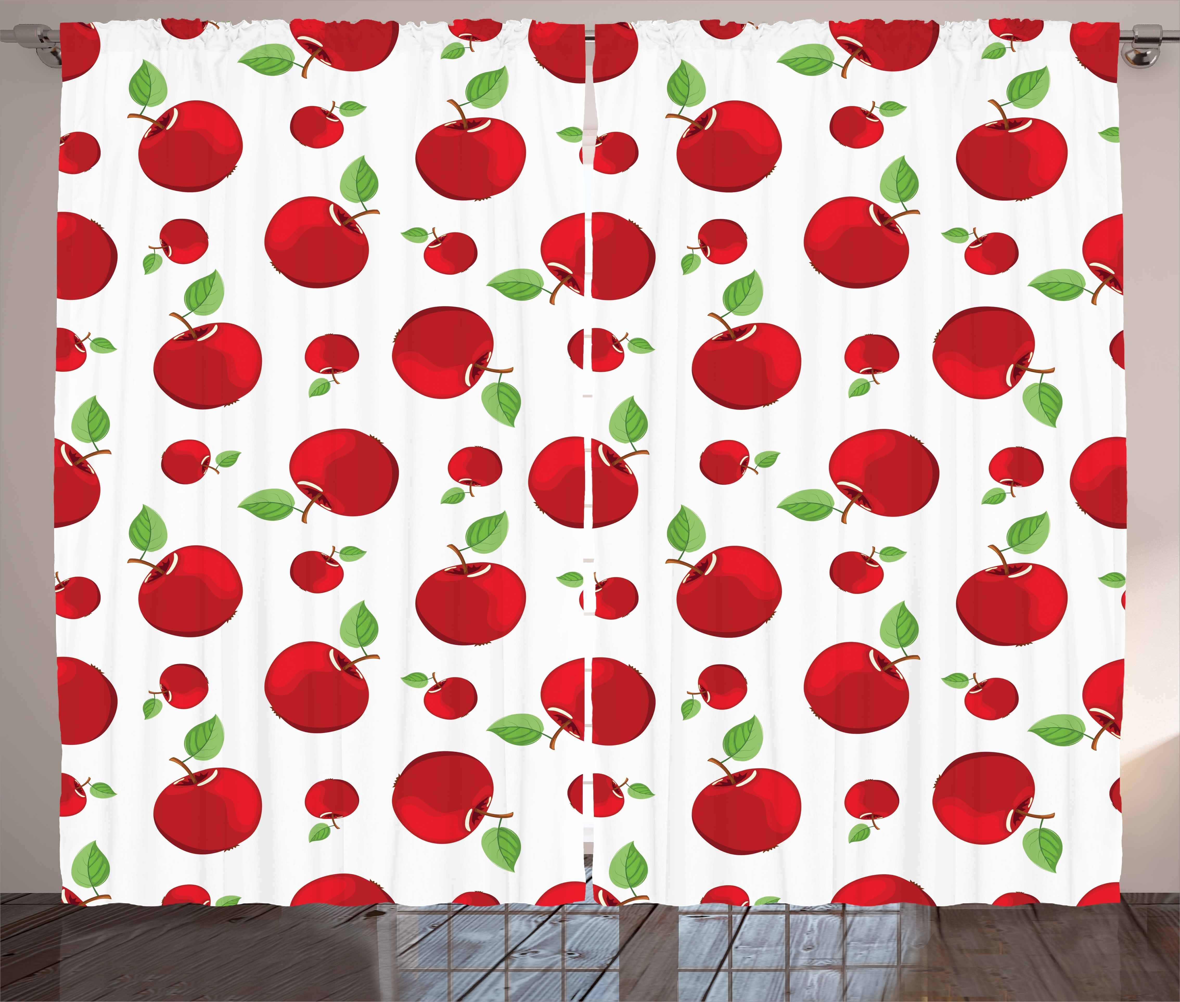 und Kräuselband Gardine Vorhang Apfel Schlaufen mit Abakuhaus, Haken, Schlafzimmer Cartoon-Rot-Frucht Vivid