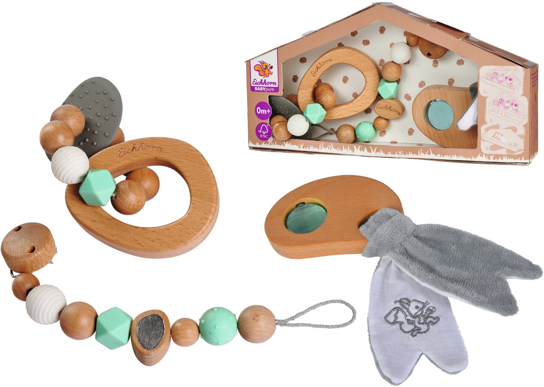 Eichhorn Greifling Baby Pure Geschenkset (Set, 3-tlg), FSC®- schützt Wald - weltweit