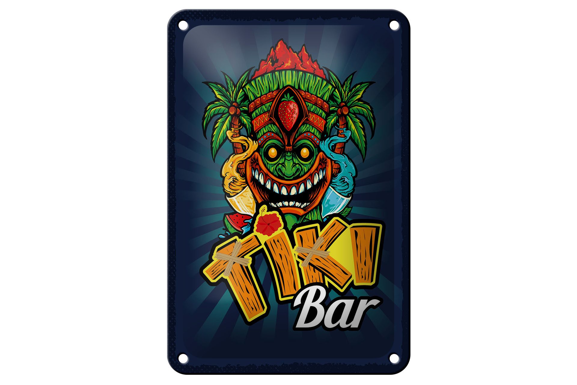 Femer GmbH Metallschild Hinweis 20x30 cm Tiki Bar buntes, (1 St), gewölbte Oberfläche, abgerundete Ecken, umgeschlagene Kanten