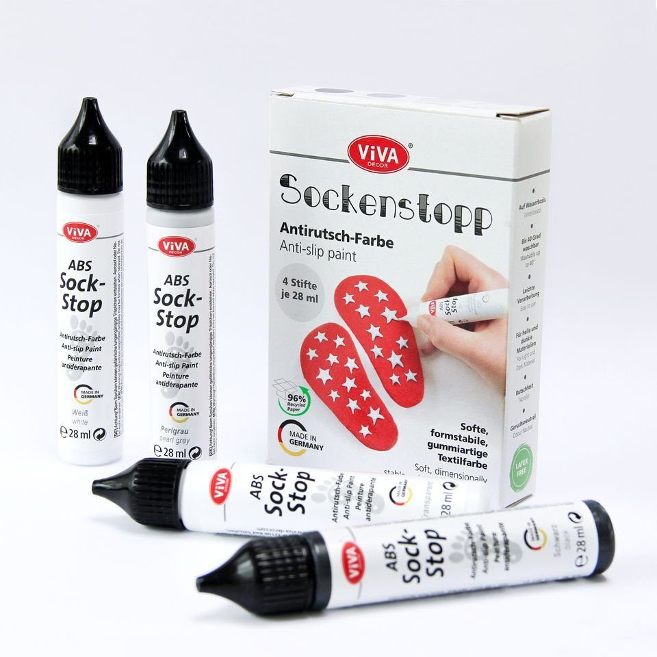 Viva Decor Textilfarbe Sockenstopp Antirutsch-Farbe, 4 Stifte je 28ml