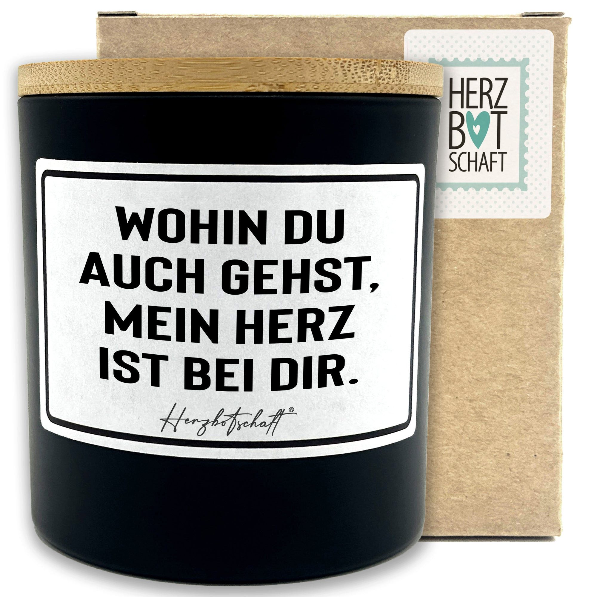Herzbotschaft Duftkerze, (Wohin du auch gehst, mein Herz ist bei dir., originelles Geschenk, handgemachte nachhaltige Sojakerze im Glas)