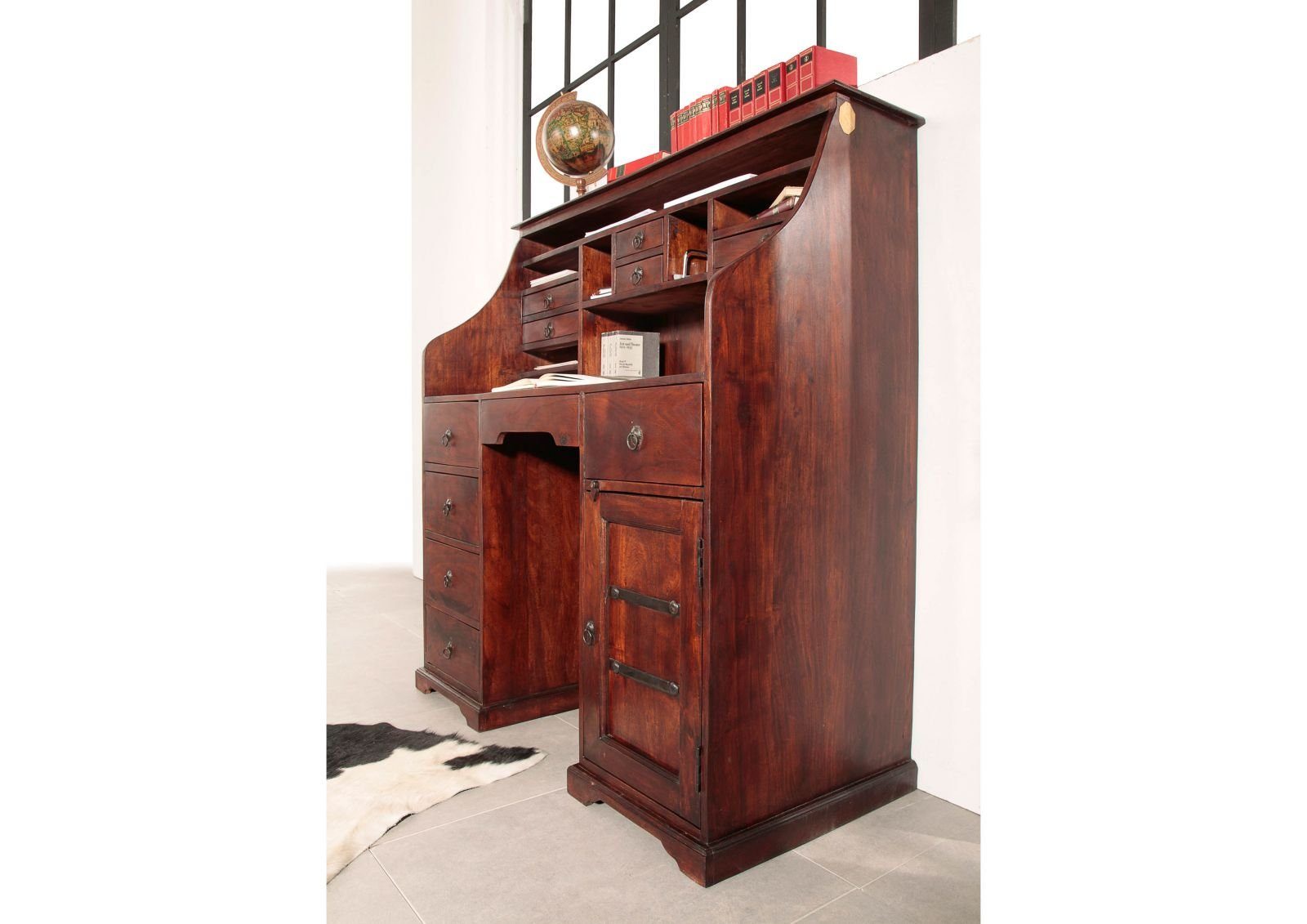 Massivmoebel24 Schreibtisch OXFORD (Massivholz, Massivholztisch), Sekretär Akazie 128x58x138 nougat lackiert OXFORD #516