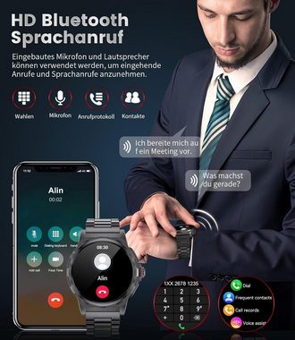 SUNKTA Smartwatch (1,43 Zoll, Android iOS), Herren mit Telefonfunktion Militär mit AMOLED Display,110 Sportmodi