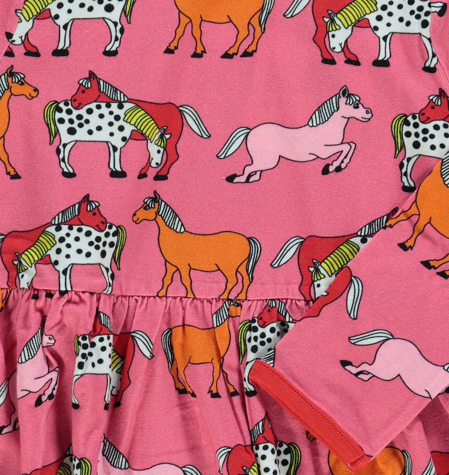 Smafolk Shirtkleid SMAFOLK Kleid pink langarm und allover Pferdeprint Volants