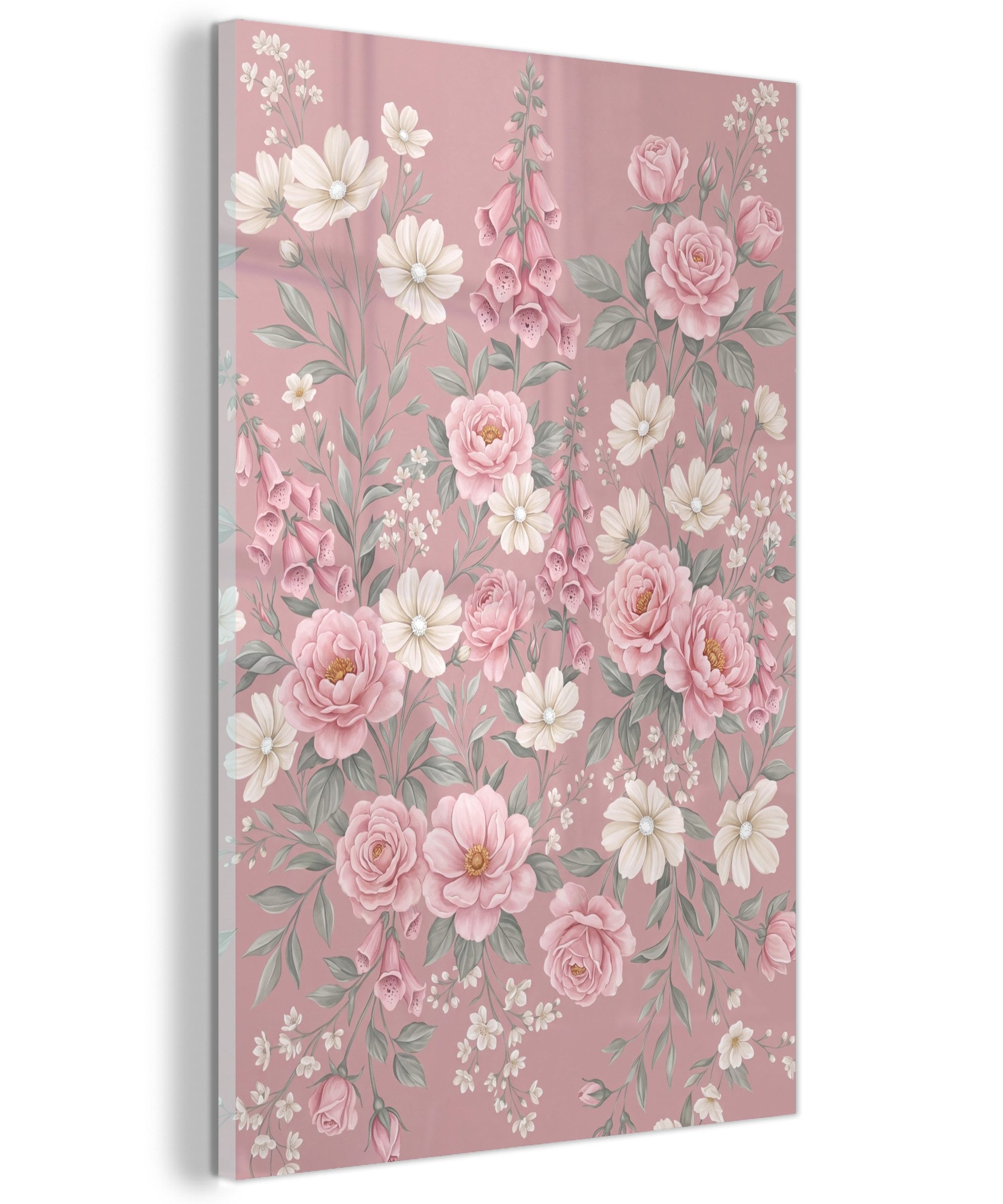 MuchoWow Acrylglasbild Pfingstrosen - Fingerhut - Rosa, Inkl. Aufhängung, Dekorative Bild für Küche & Wohnzimmer auf Glas, 20x30 cm