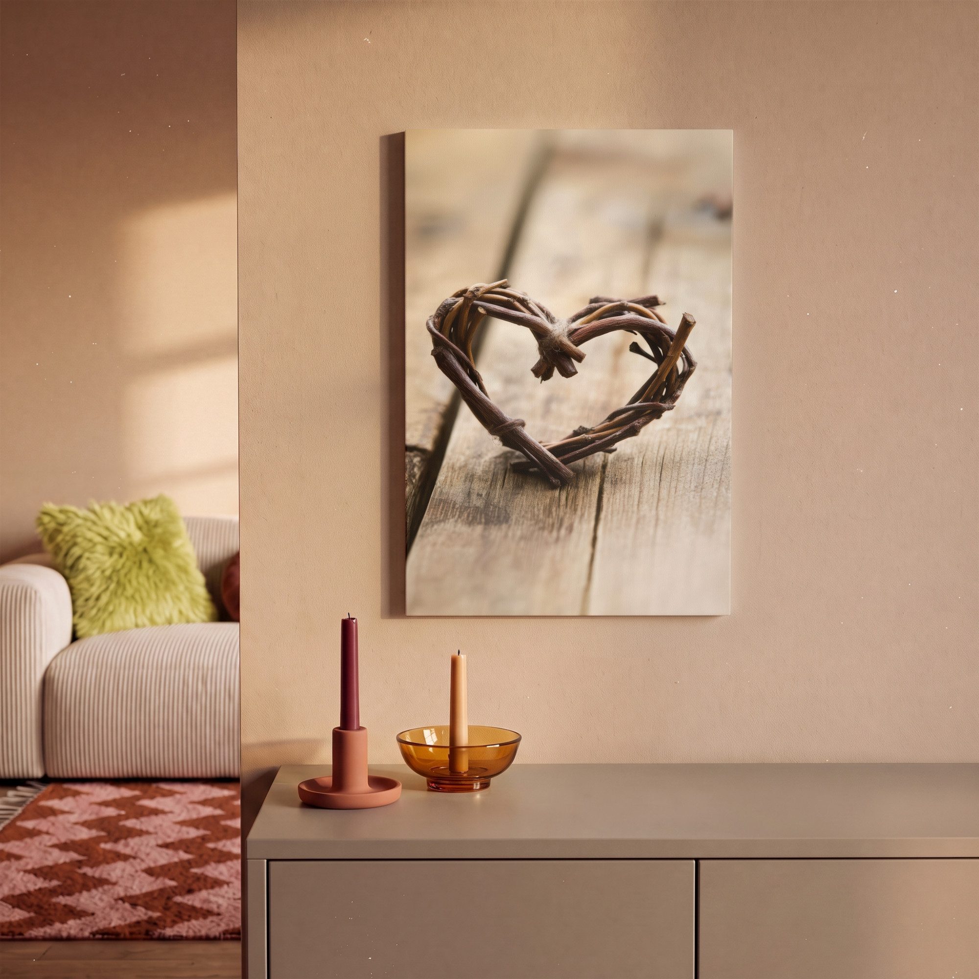 OneMillionCanvasses® Leinwandbild Herz - Holz - Natur - Äste - Braun, Fotodruck (1 St), Leinwand Bilder Klein, Wand Dekoration Aesthetic 30x20 cm – Bild 2 von 5