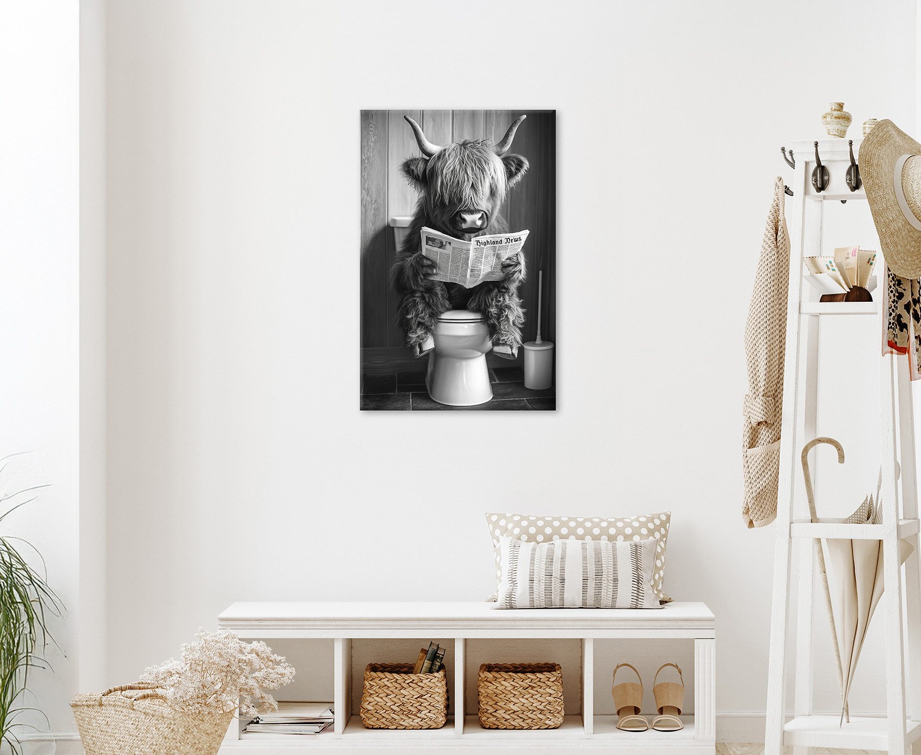 Bönninghoff Leinwandbild Wandbild HIGHLAND NEWS S/W 60x90 cm – Leinwandbild Keilrahmen Deko, Hochlandrind, Humor, Kuh, Kuhbilder, Kühe, Schwarz-Weiß, Tiere (1 S – Bild 2 von 5