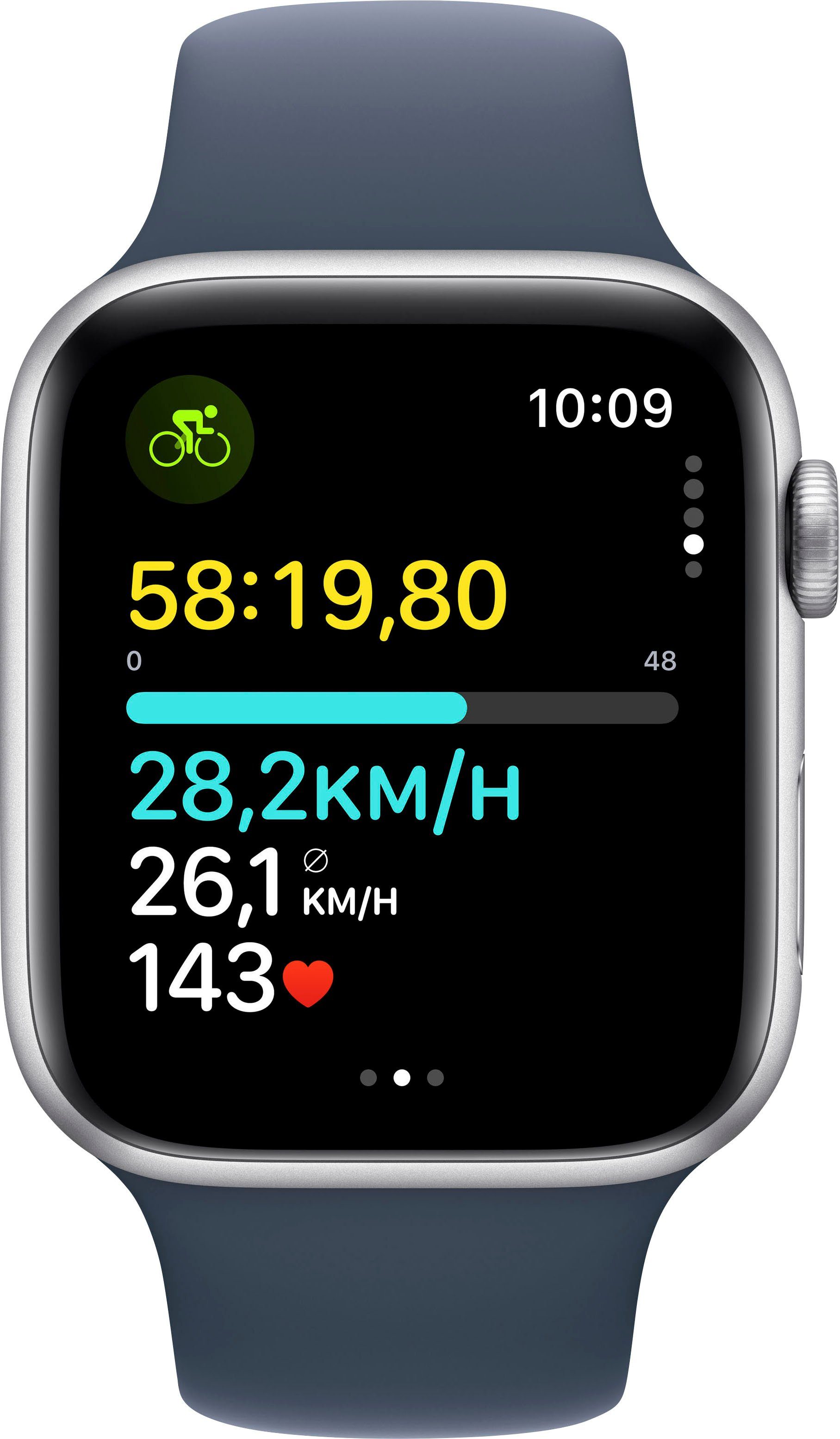 Apple Watch SE GPS Zoll, silver/storm 44 blue | Watch M/L Sport cm/1,73 OS blau Band Aluminium 10), (4,4 mm Smartwatch