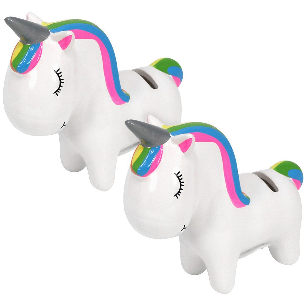 com-four Spardose Spardose aus Keramik, (2-tlg), Sparbüchse im zauberhaften Einhorn Design